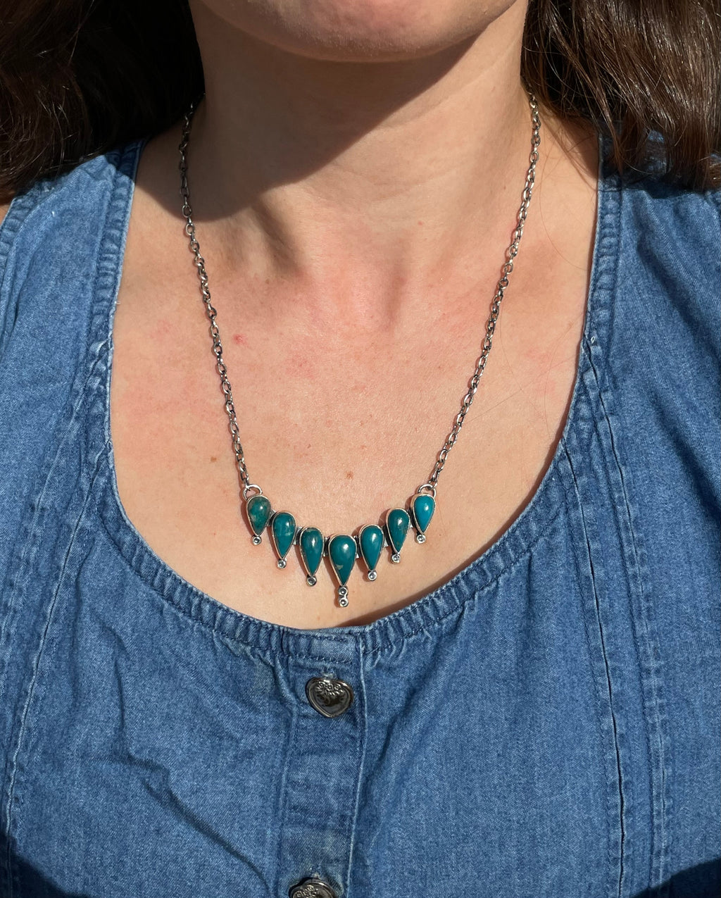 Turquoise Teardrop Bib Necklace | 925 Sterling Silver D320