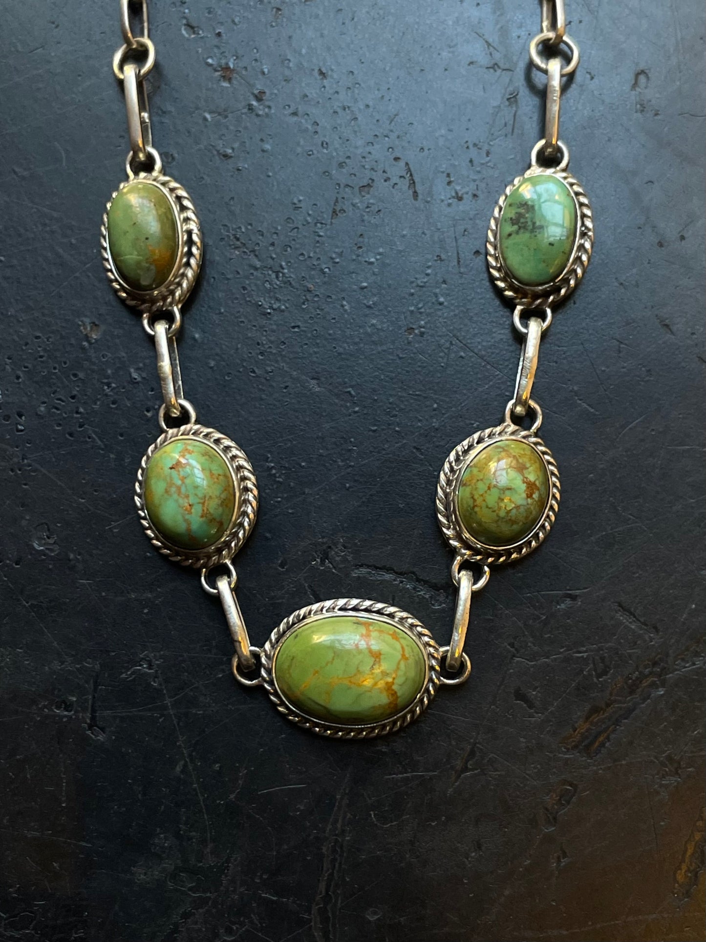 Green Turquoise Link Necklace | Sterling Silver E943