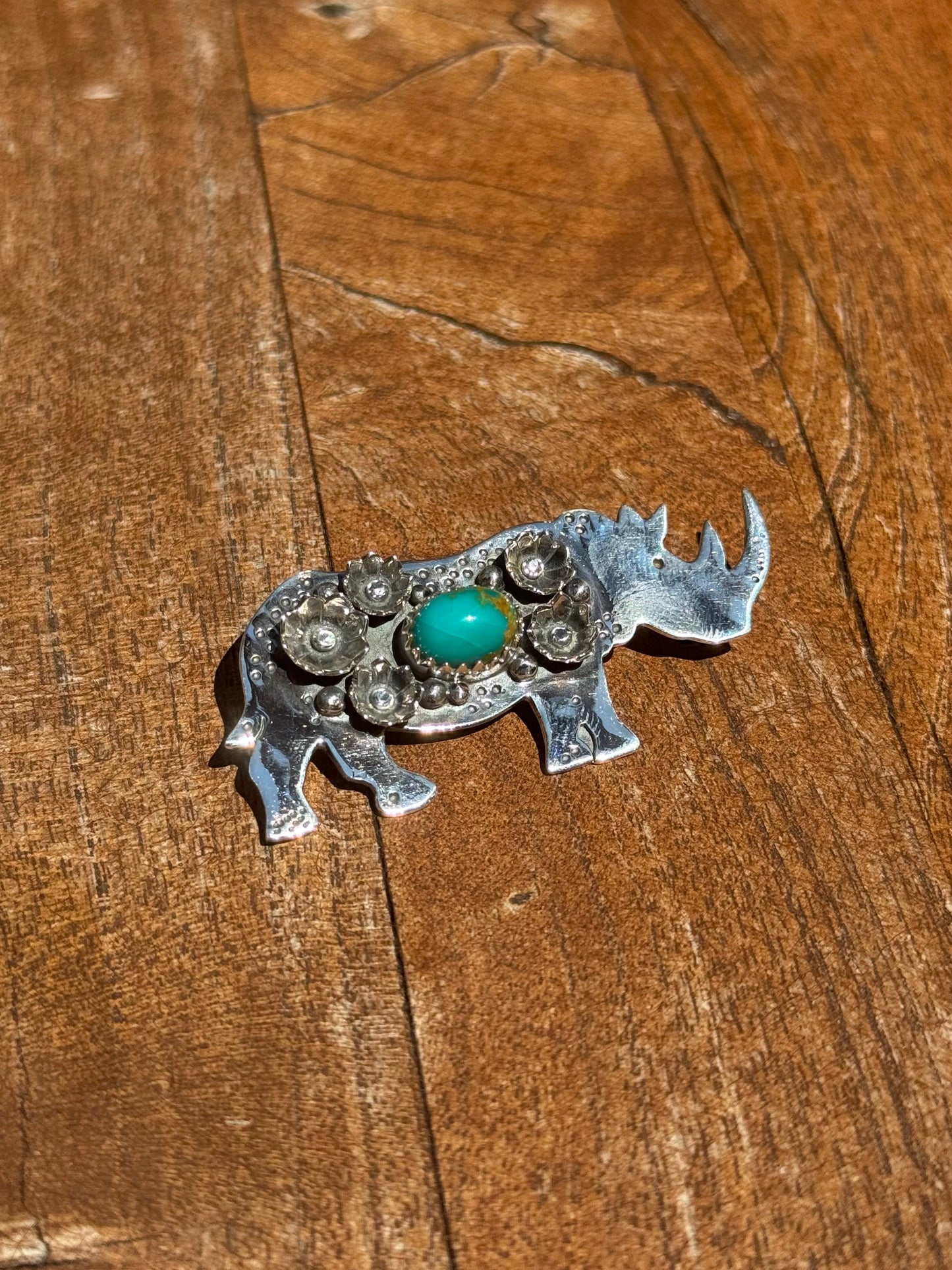 Turquoise Rhinoceros Pendant | 925 Sterling Silver A587