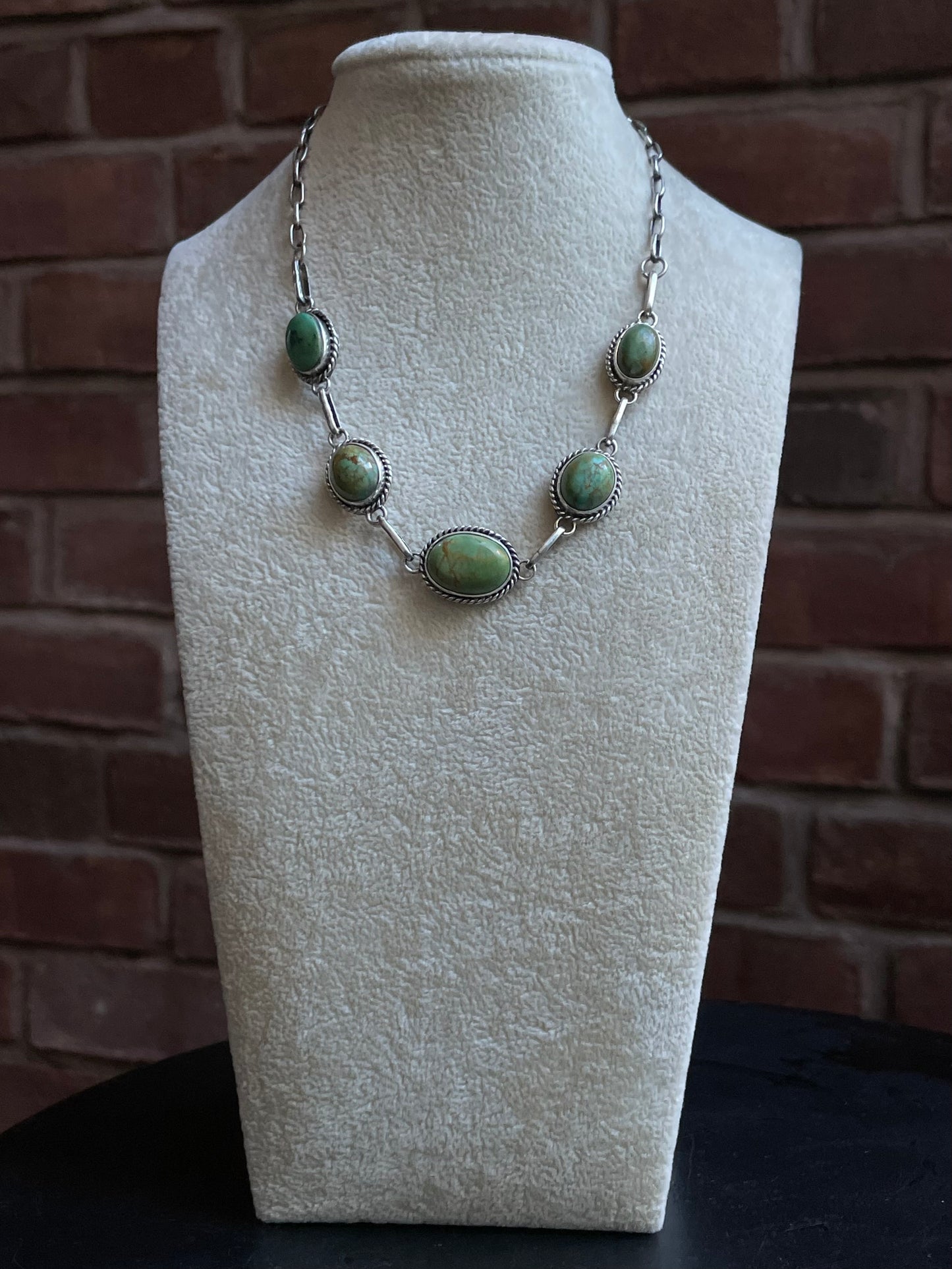 Green Turquoise Link Necklace | Sterling Silver E943
