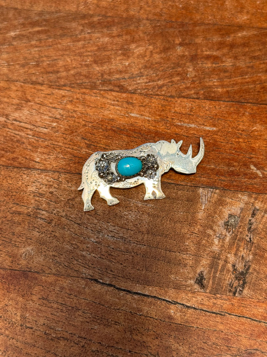 Turquoise Rhinoceros Pendant | 925 Sterling Silver A579
