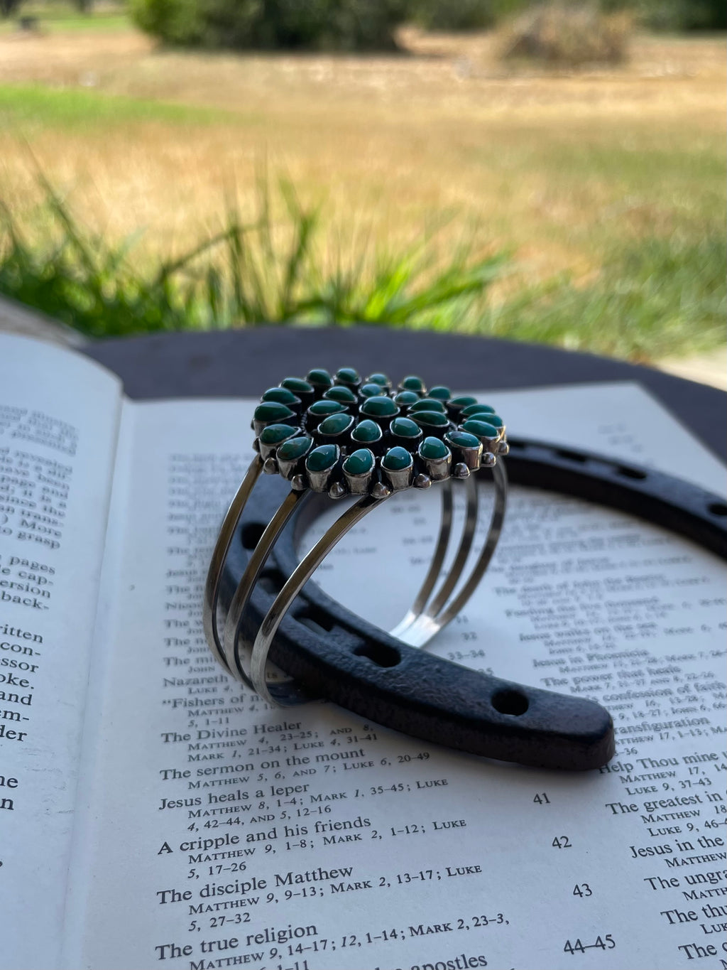 Turquoise Cluster Cuff Bracelet | 925 Sterling Silver G732