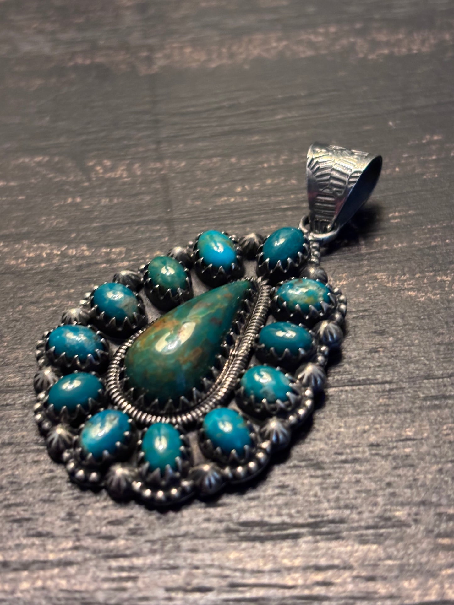 Kingman Turquoise Cluster Pendant | Sterling Silver Southwestern Style A081