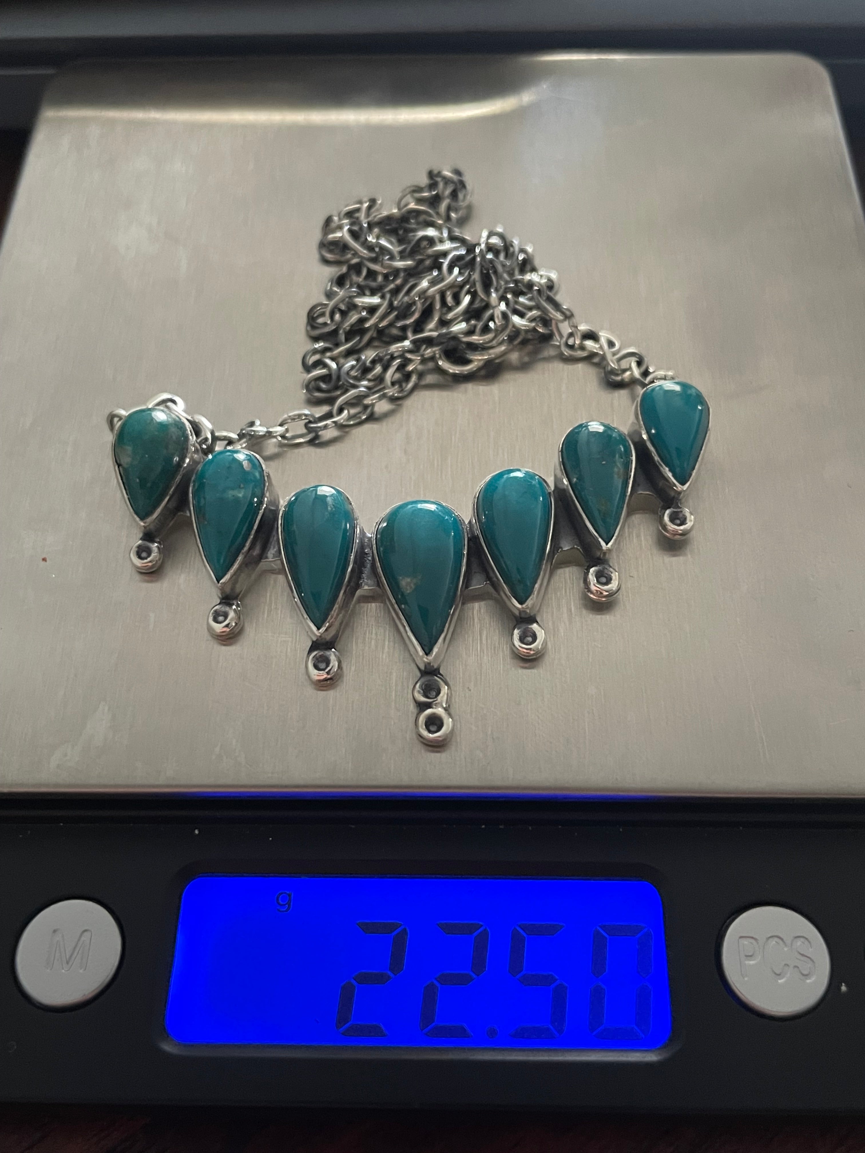 Turquoise Chain Necklace | 925 Sterling Silver Southwest X43
