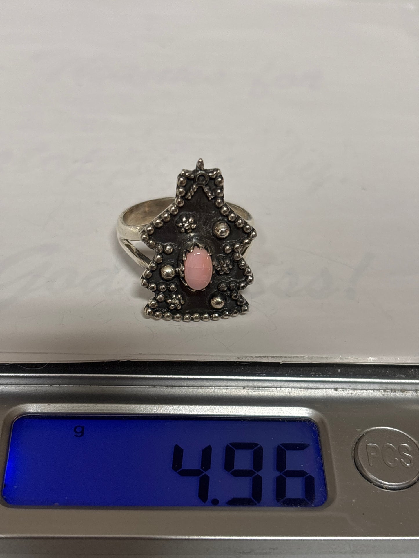Pink Conch Christmas Tree Ring | Sterling Silver 925 | Size 7.75 C945