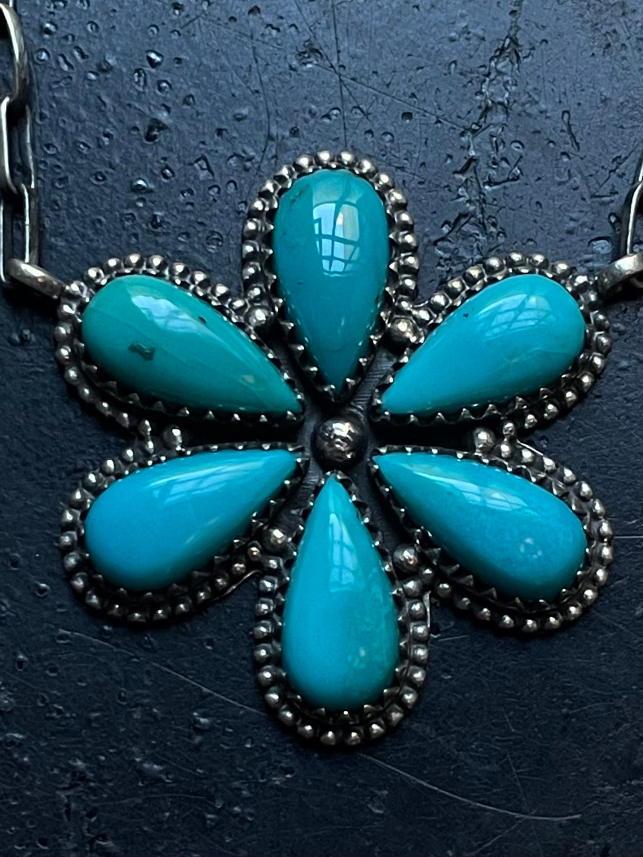 Kingman Turquoise Flower Necklace | 925 Sterling Silver G392