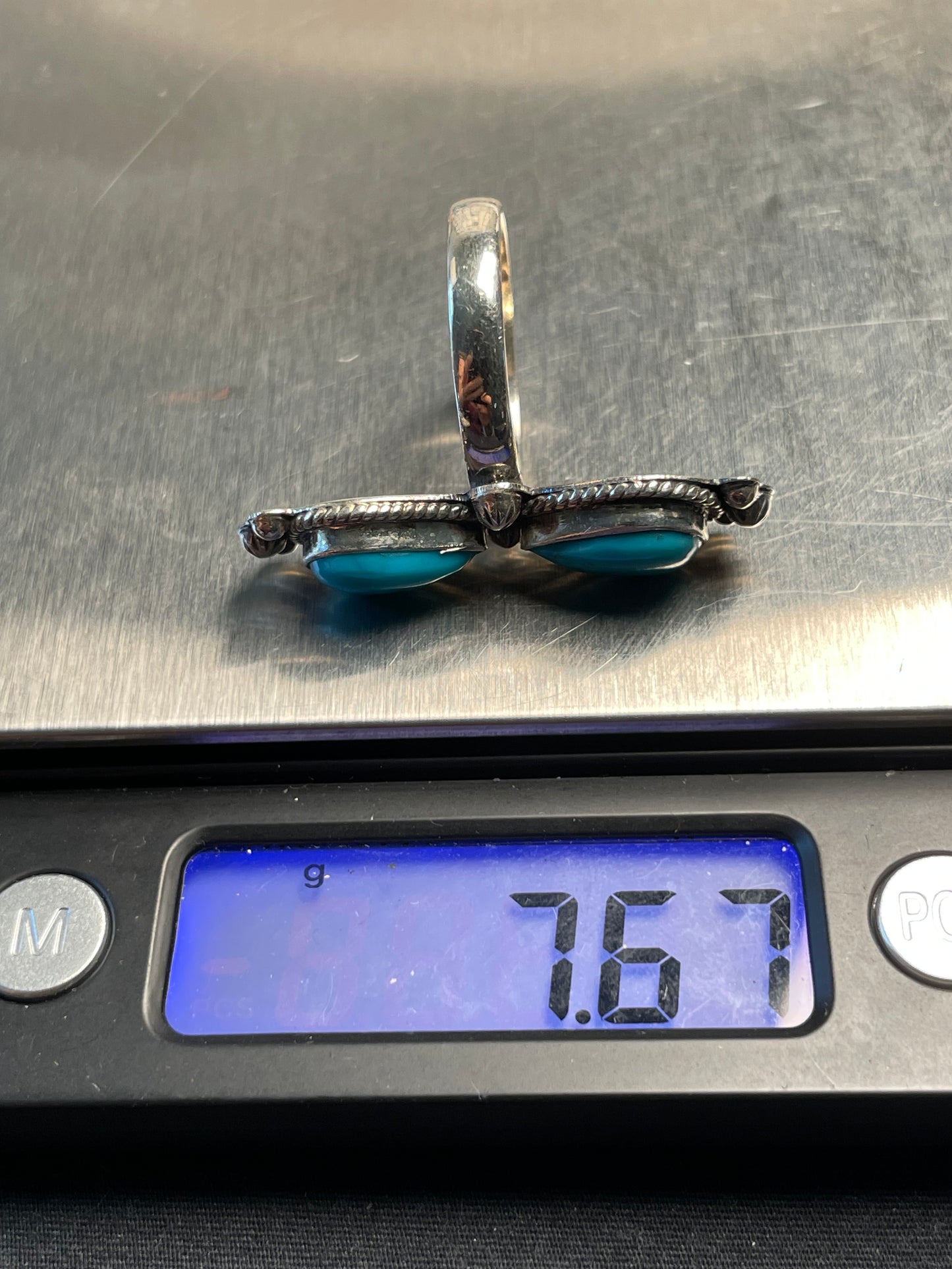 Kingman Turquoise Double Tear Drop Ring Size 8.75 | 925 Sterling Silver D176