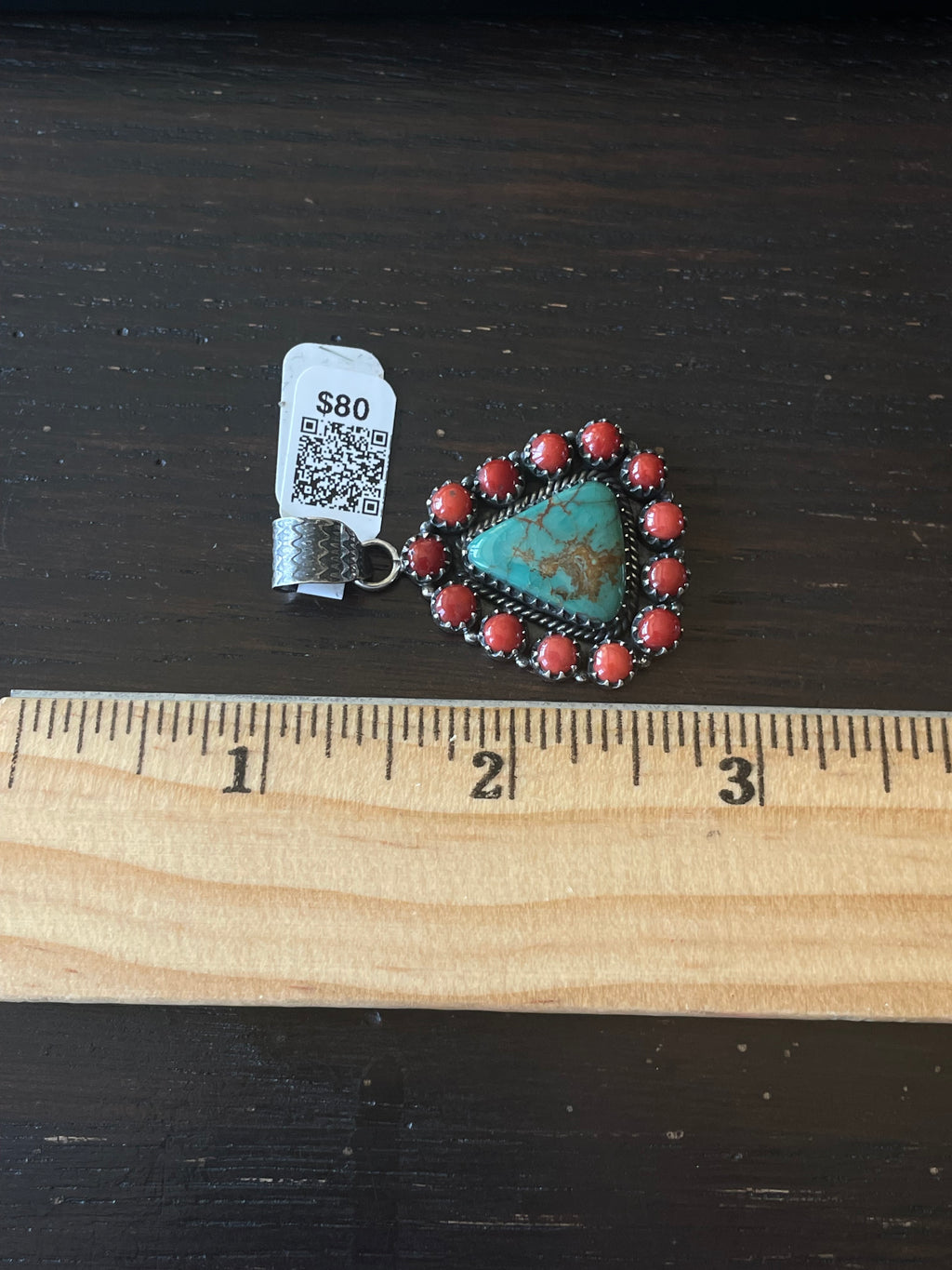 Kingman Turquoise Coral Cluster Pendant | Sterling Silver | A525