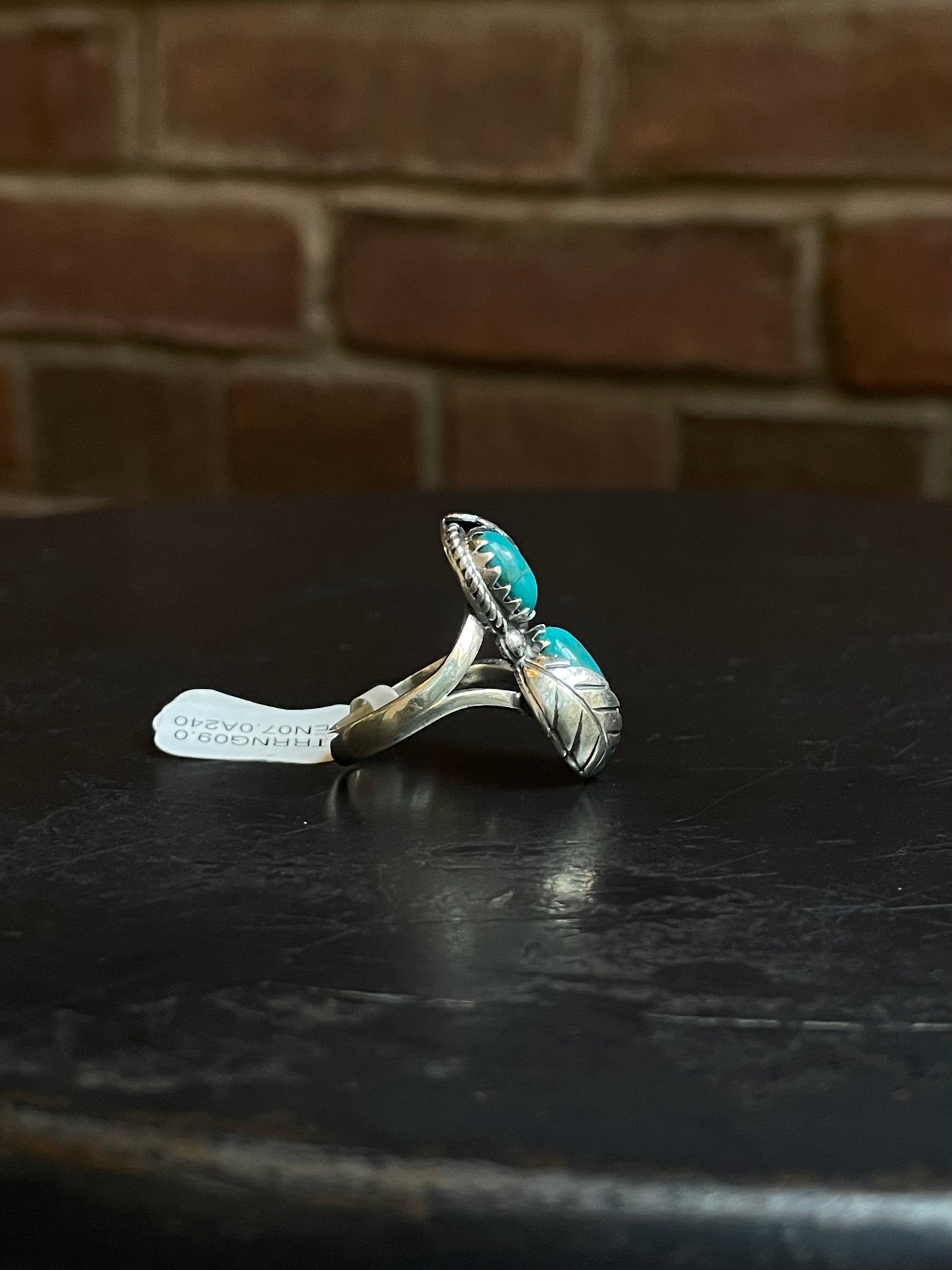 Kingman Turquoise Dual Leaf Ring | Sterling Silver | Size 9 | A240