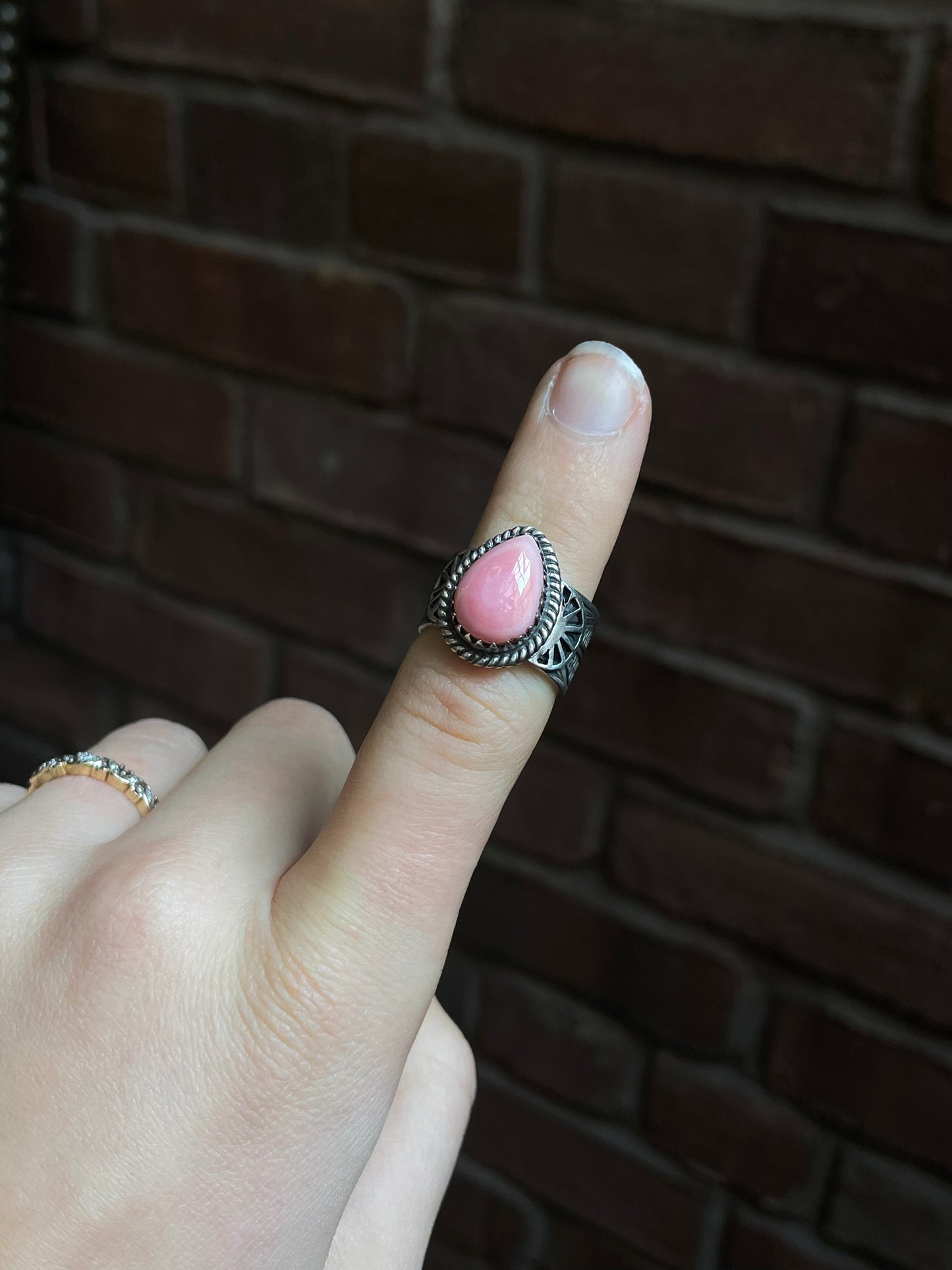 Pink Conch Teardrop Ring Size 7 | 925 Sterling Silver Southwest E116