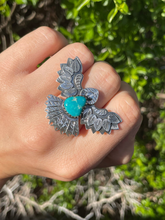 Turquoise Thunderbird Ring Size 7 | 925 Sterling Silver B560