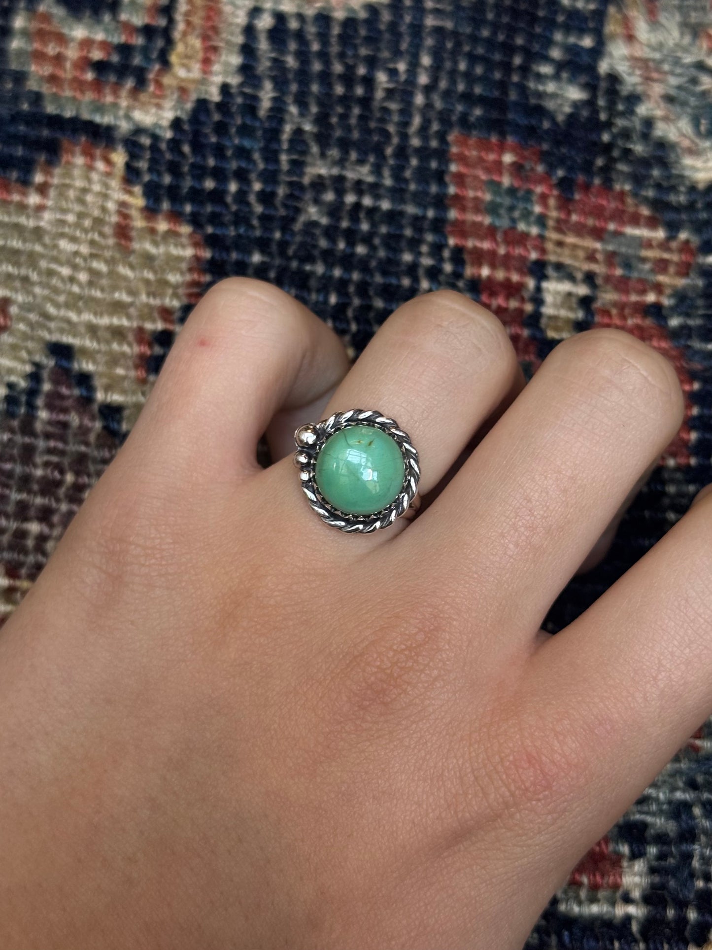 Turquoise Rope Ring | 925 Sterling Silver | Size 6 C238