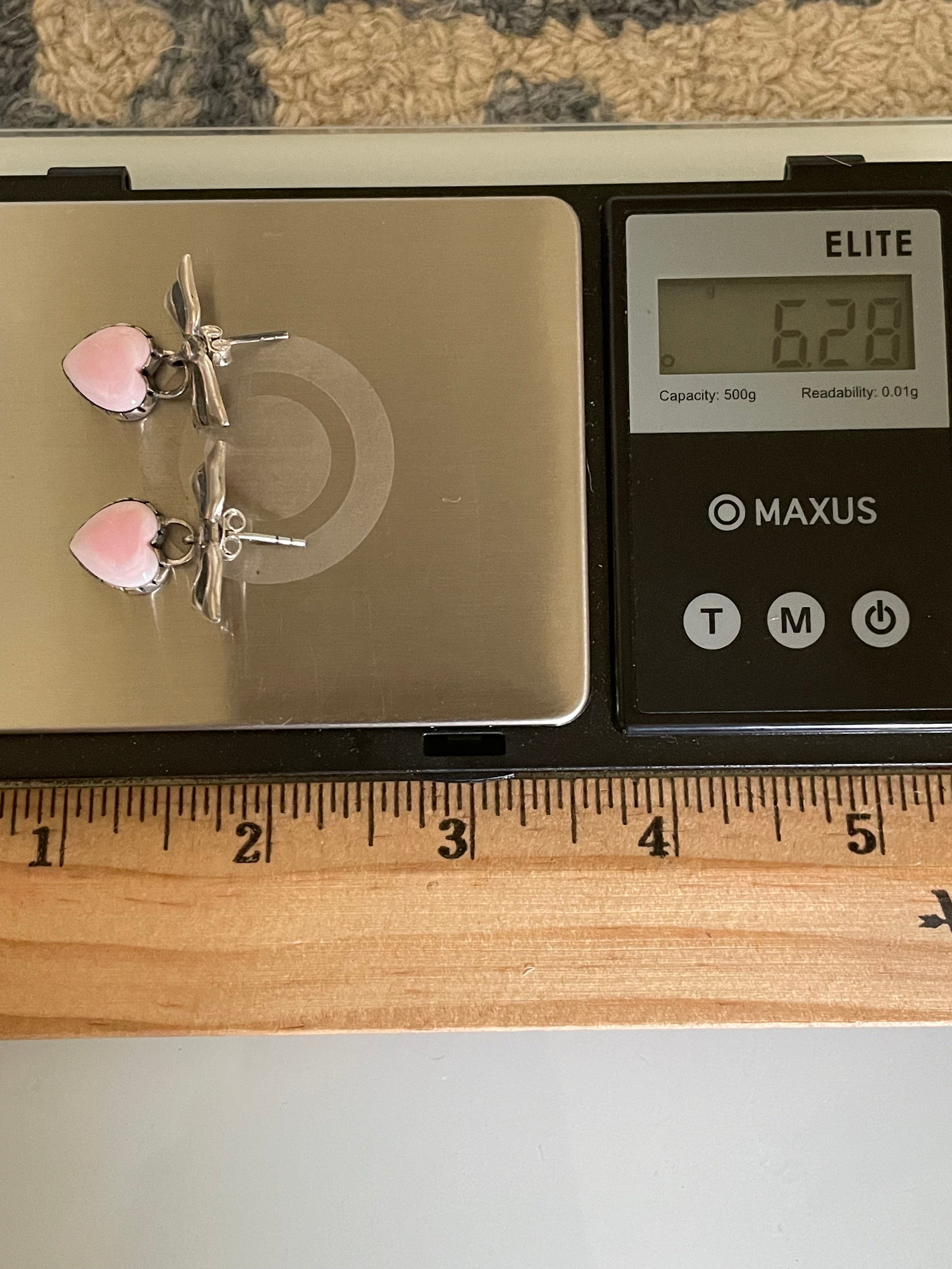 Pink Conch Heart Bow Stud Earrings | 925 Sterling Silver G671