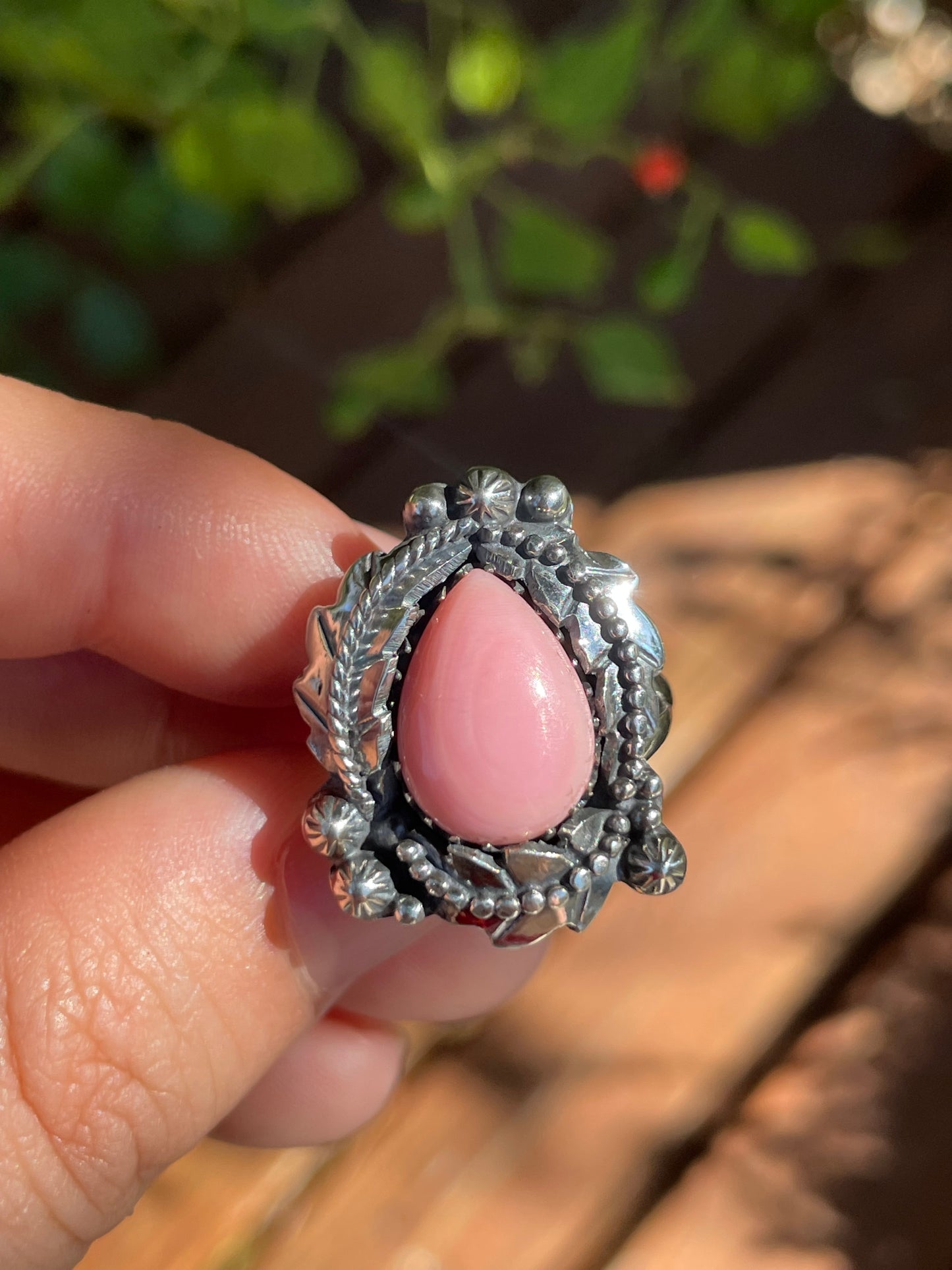 Pink Conch Leaf Ring | 925 Sterling Silver Size 8 B117