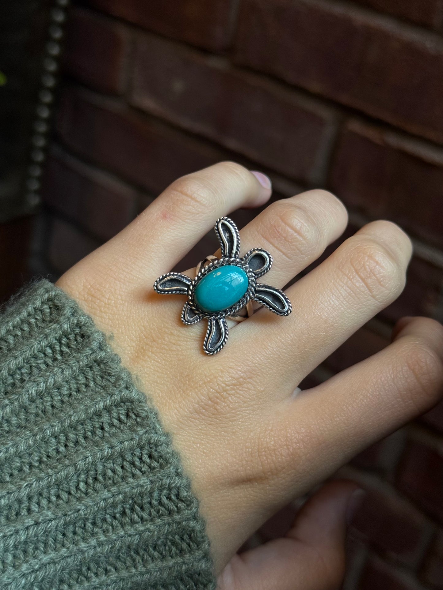 Turquoise Turtle Ring Size 6.5  | 925 Sterling Silver C424