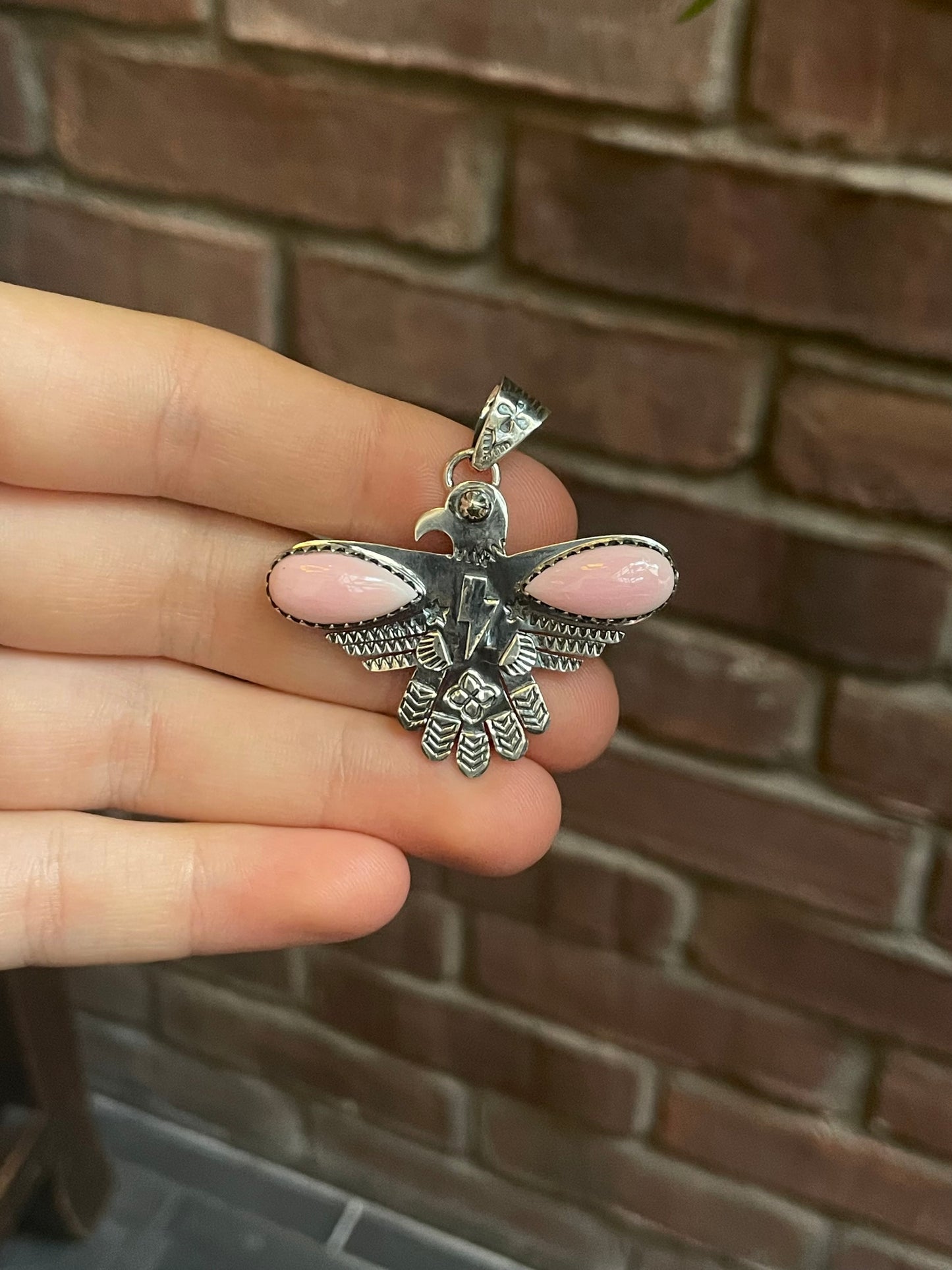 Pink Conch Thunderbird Pendant | 925 Sterling Silver C531