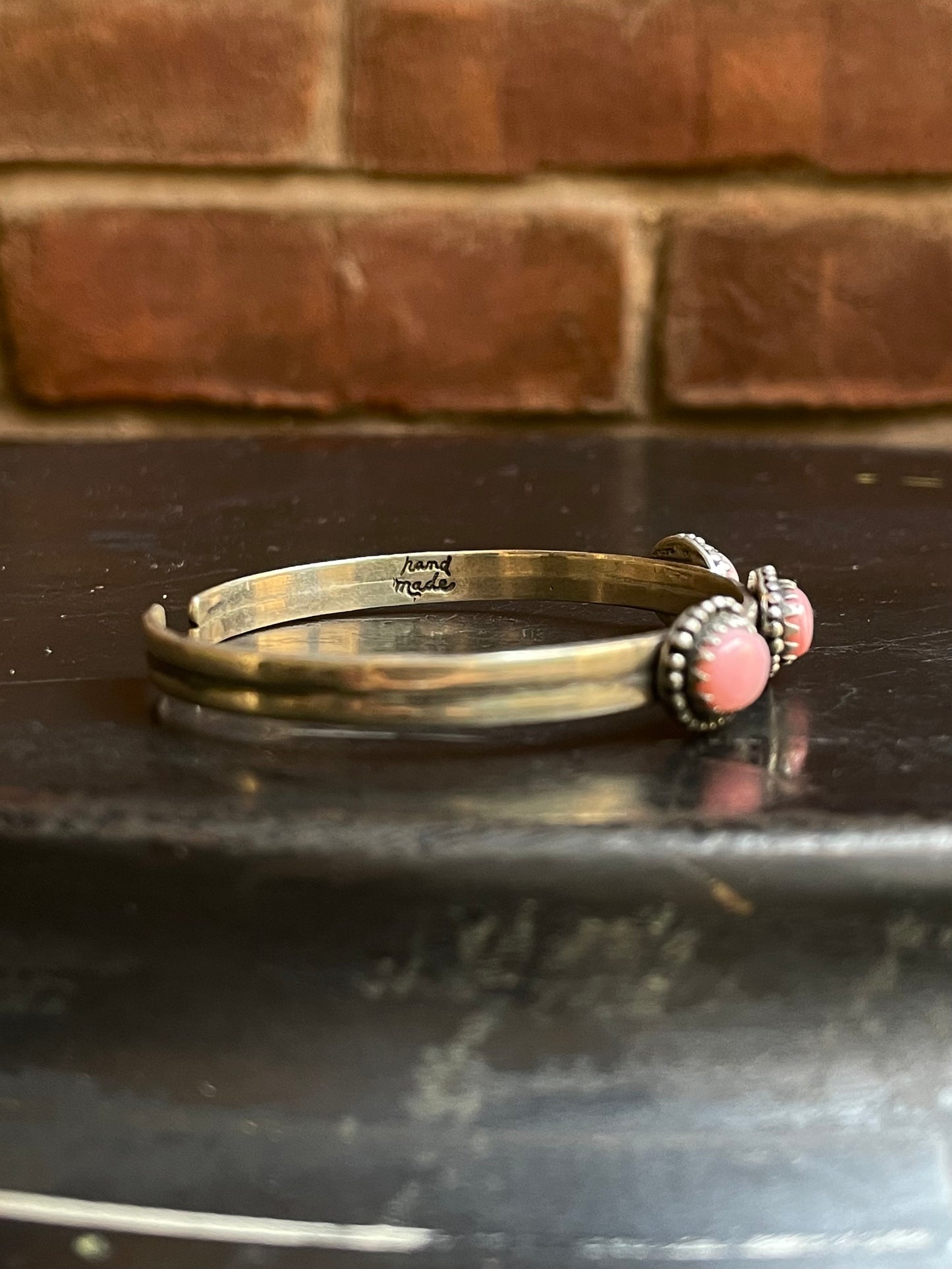 Pink Conch Triple Stone Cuff Bracelet | 925 Sterling Silver E966