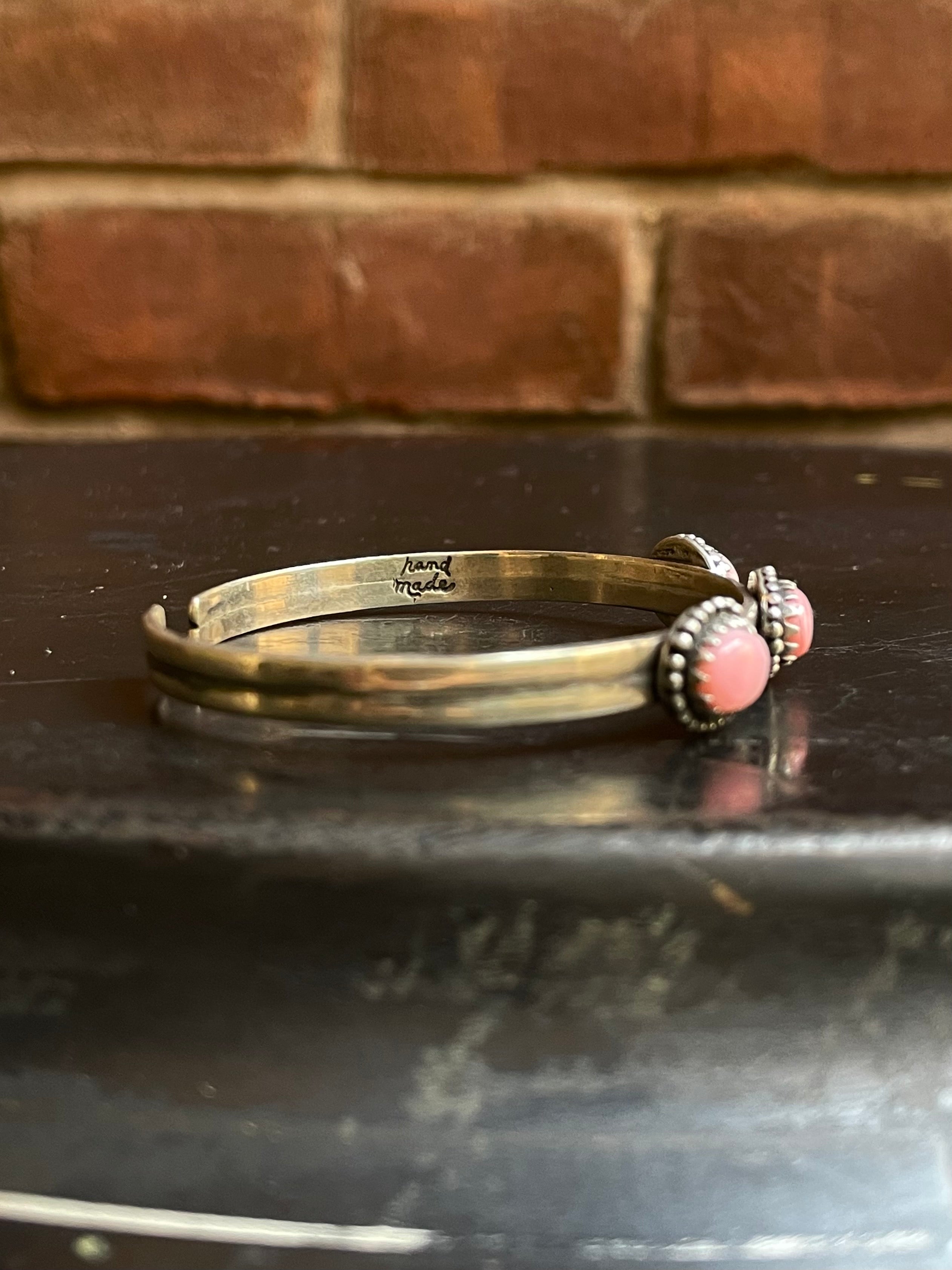 Pink Conch Triple Stone Cuff Bracelet | 925 Sterling Silver E966