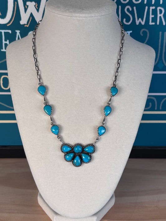 Kingman Turquoise Cluster Necklace | 925 Sterling Silver Southwestern