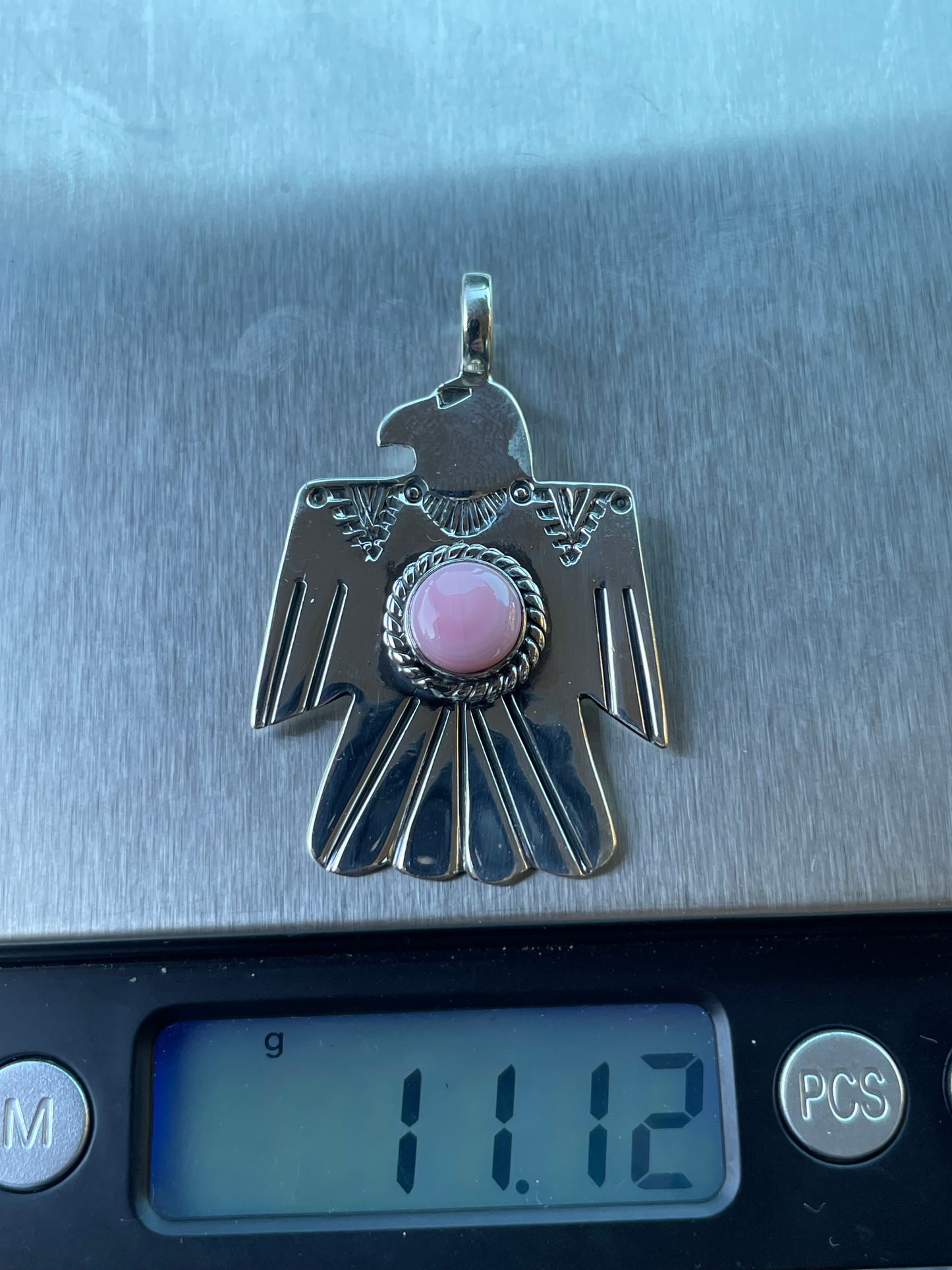 Pink Conch Thunderbird Pendant | Handcrafted Sterling Silver 925 B436