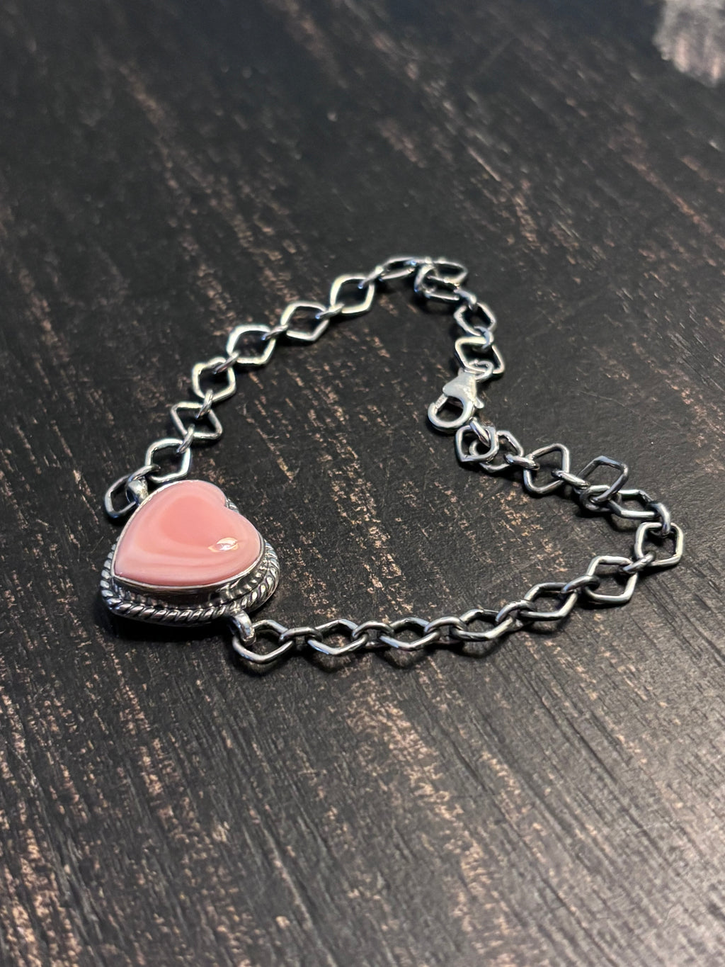 Pink Conch Heart Link Bracelet | 925 Sterling Silver Southwestern Style A119