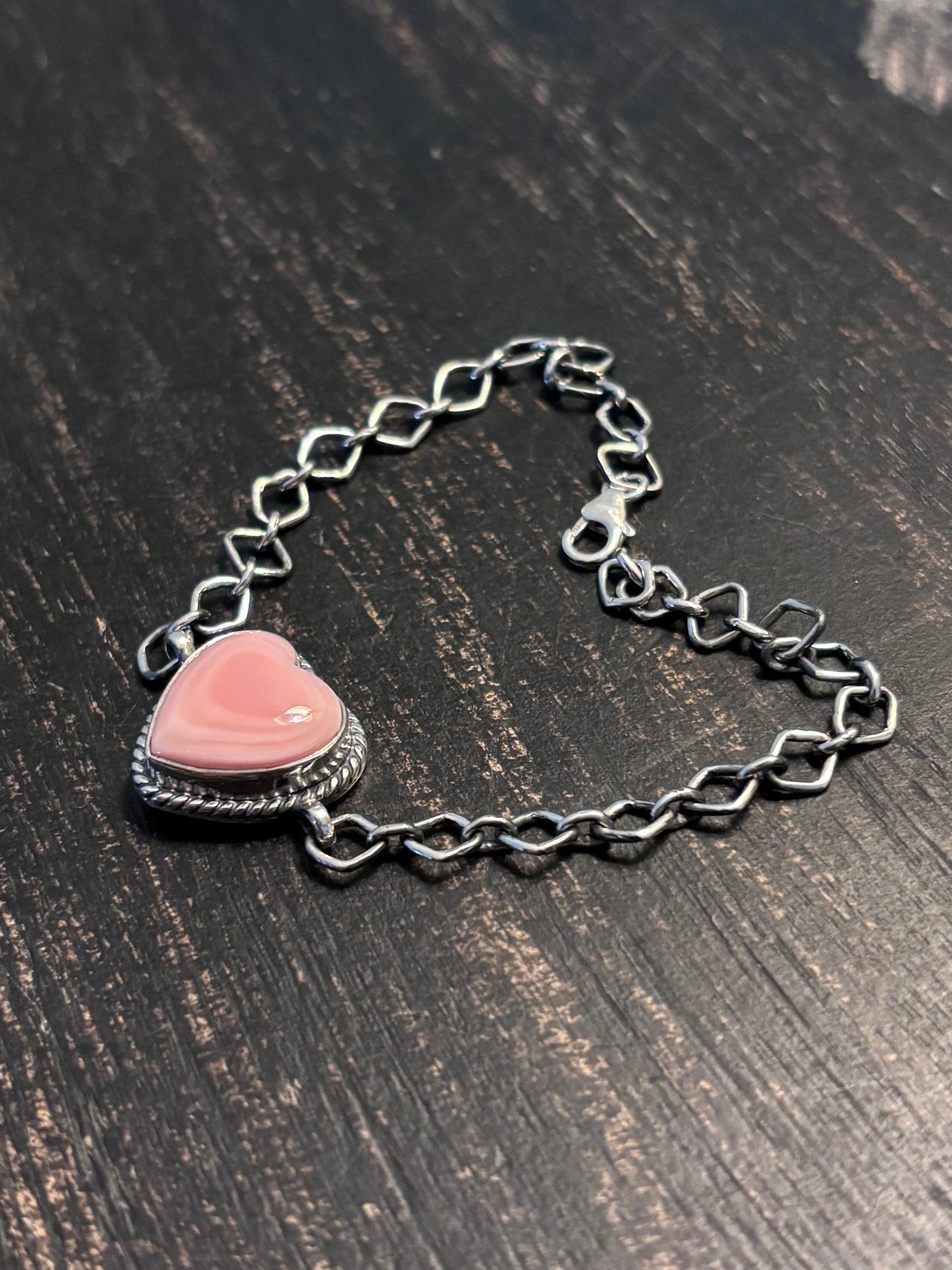Pink Conch Heart Link Bracelet | 925 Sterling Silver Southwestern Style A119