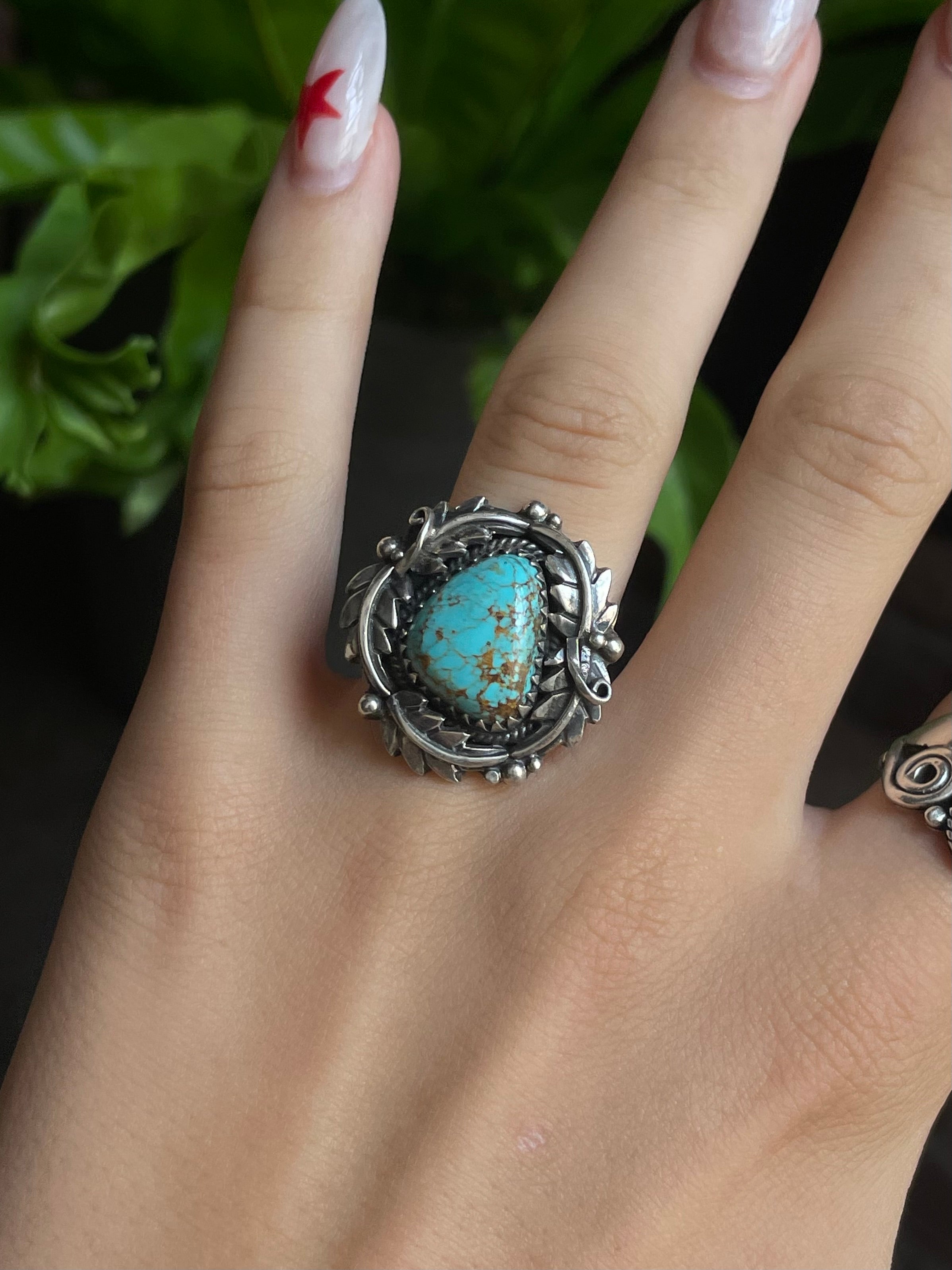 Kingman Turquoise Feather Ring Size 7 | 925 Sterling Silver G558
