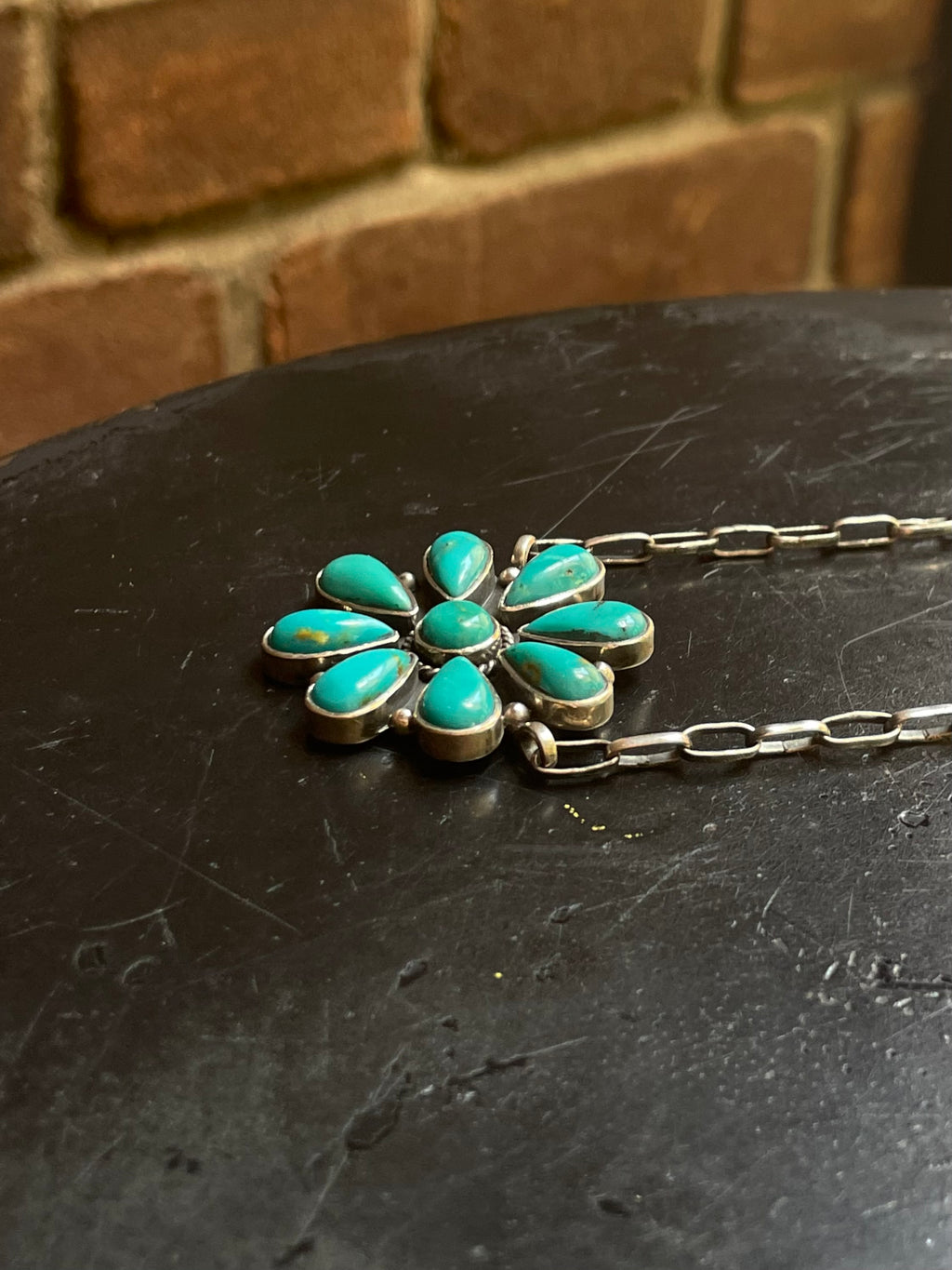 Kingman Turquoise Flower Necklace | 925 Sterling Silver G594