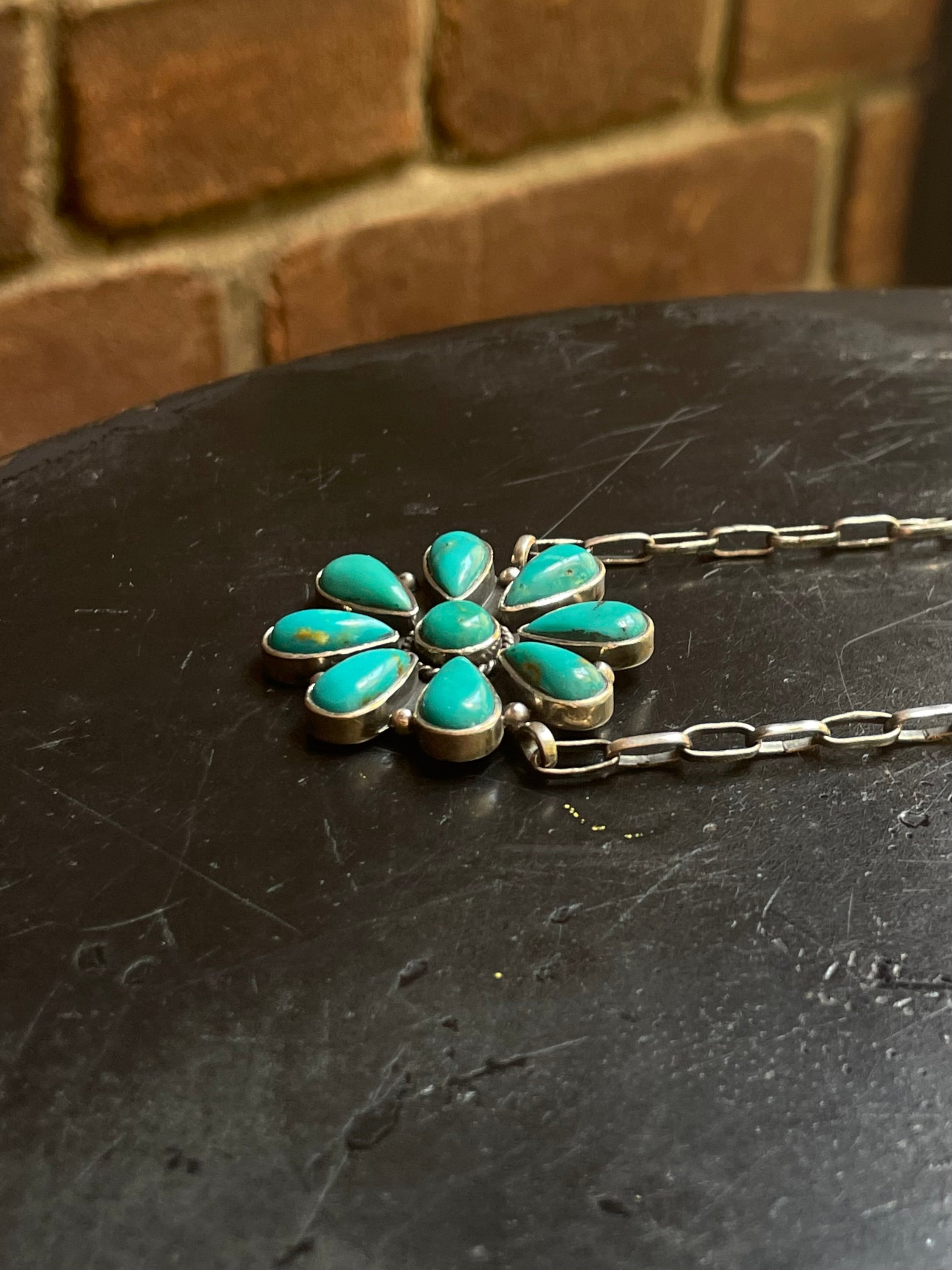 Kingman Turquoise Flower Necklace | 925 Sterling Silver G594
