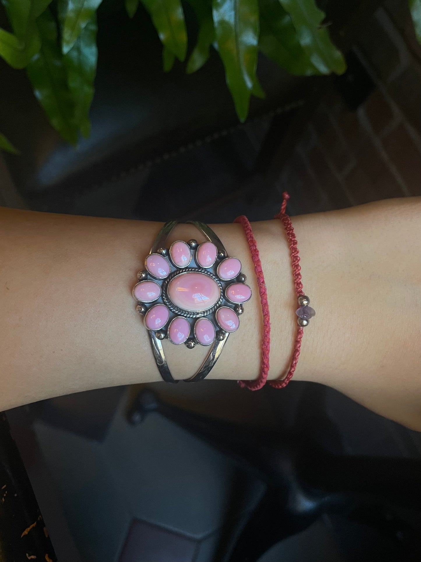 Pink Conch Cluster Cuff Bracelet | 925 Sterling Silver C898