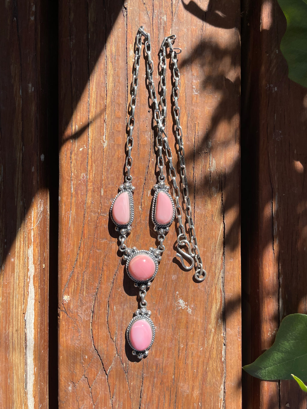 Pink Conch Drop Necklace | Sterling Silver 925 | Long Teardrop Statement | B868