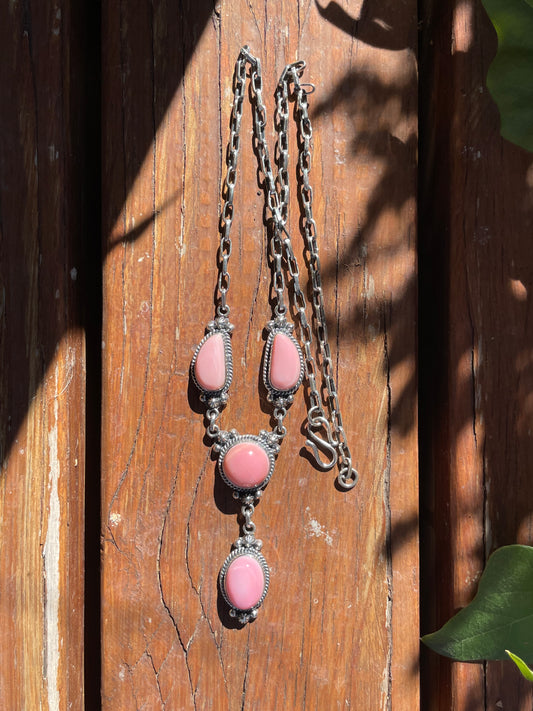 Pink Conch Drop Necklace | Sterling Silver 925 | Long Teardrop Statement | B868