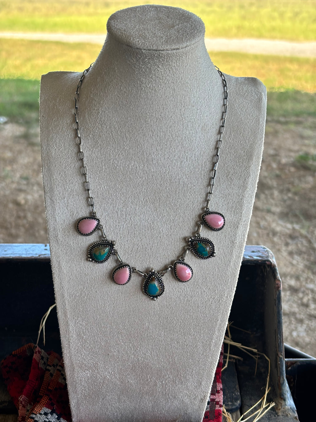 Kingman Turquoise & Pink Conch Necklace | 925 Sterling Silver Z21