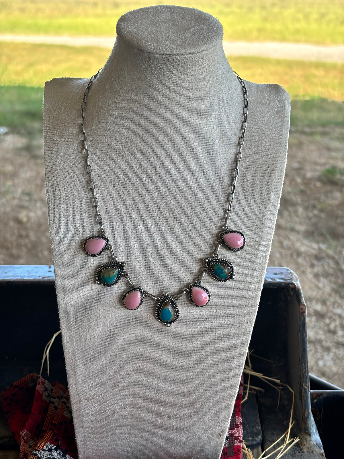 Kingman Turquoise & Pink Conch Necklace | 925 Sterling Silver Z21