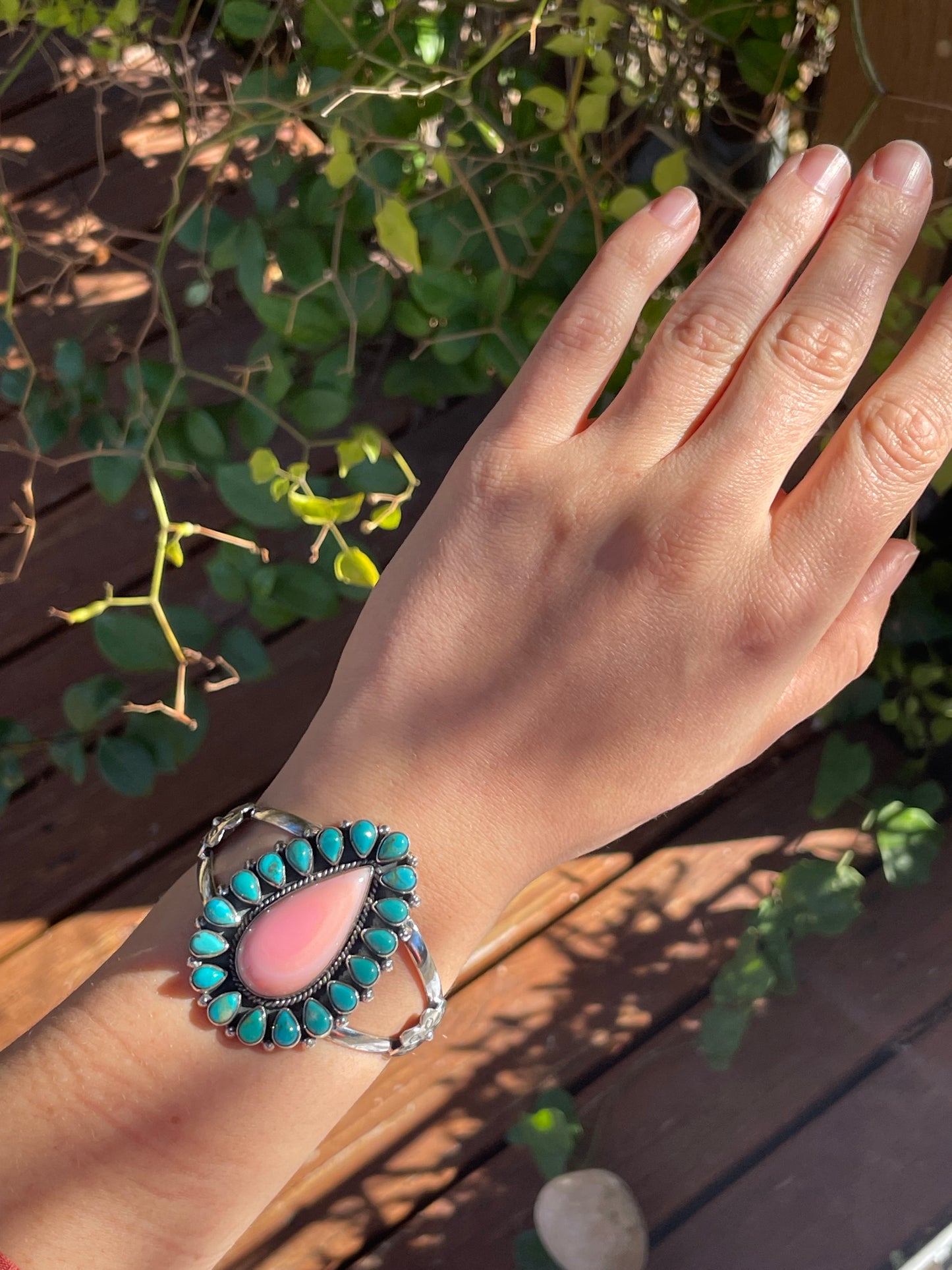 Pink Conch and Turquoise Cuff Bracelet | Sterling Silver 925 B881