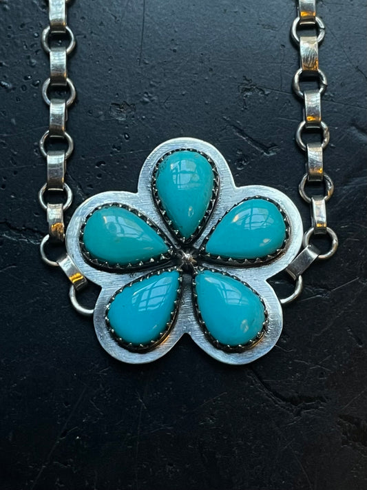 Kingman Turquoise Flower Necklace | 925 Sterling Silver E606