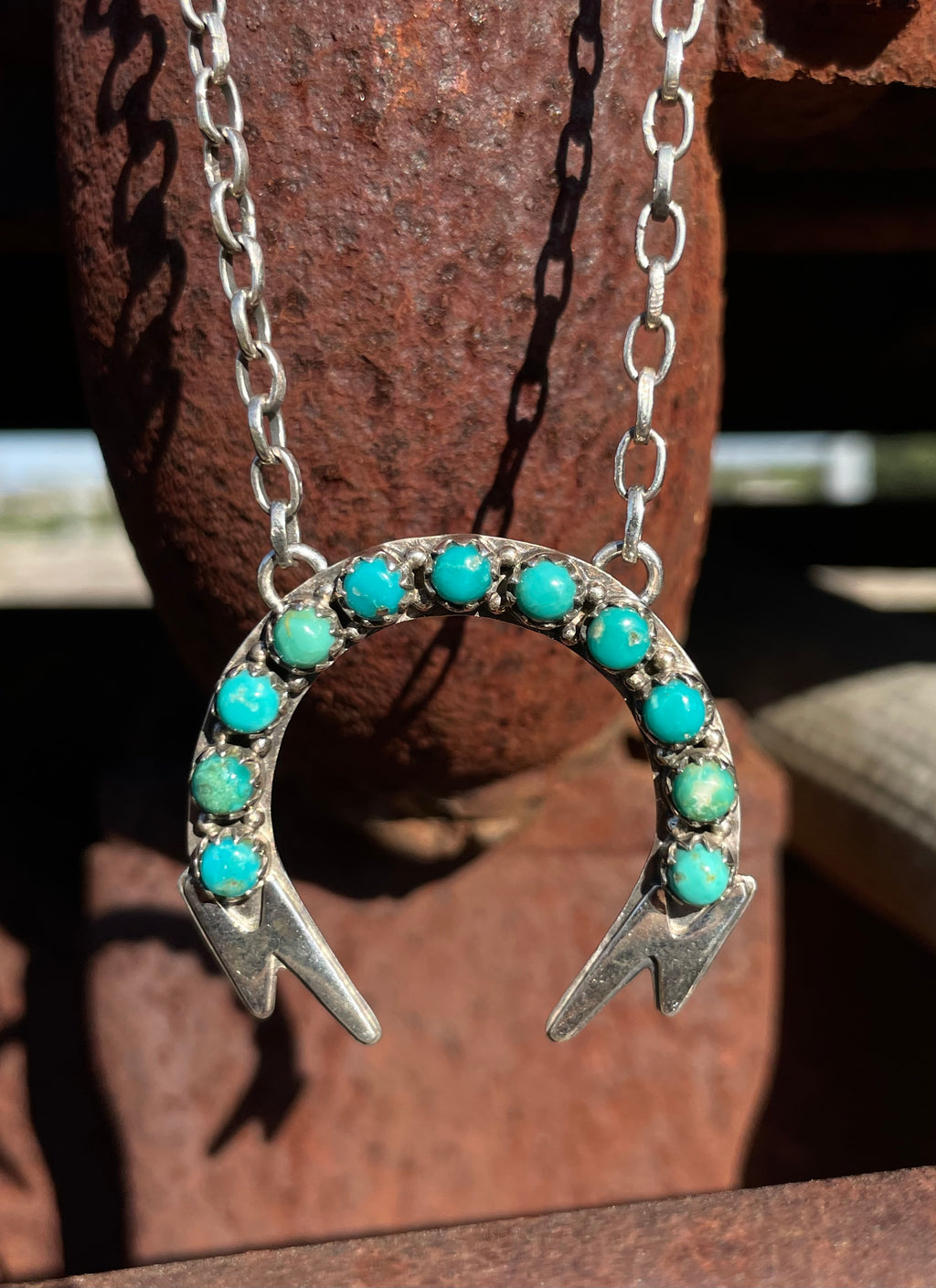 Kingman Lightning Bolts Turquoise Necklace | 925 Sterling Silver E361