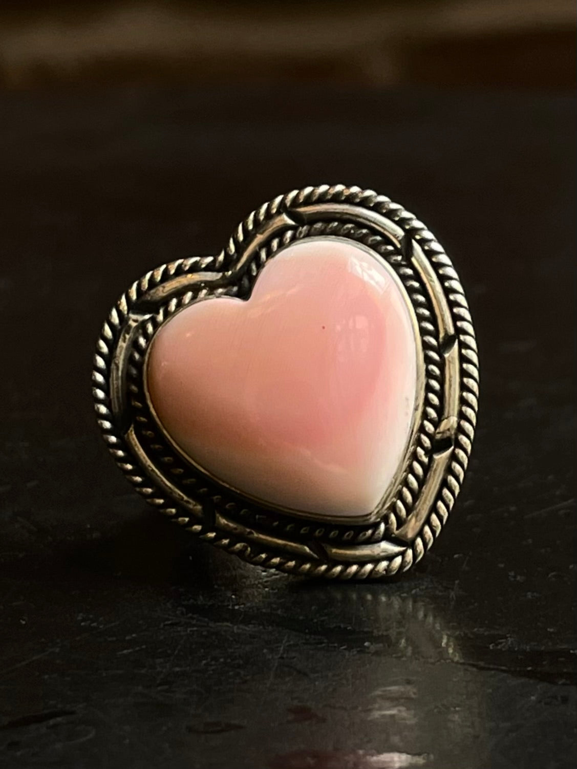 Pink Conch Heart Ring Size 8 | 925 Sterling Silver E987