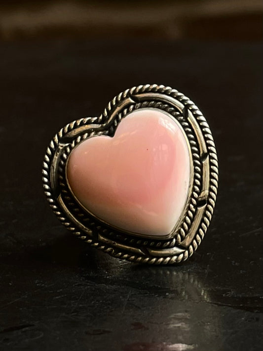 Pink Conch Heart Ring Size 8 | 925 Sterling Silver E987