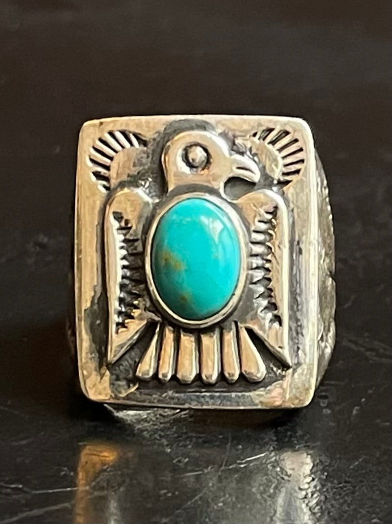 Kingman Turquoise Thunderbird Ring Size 8 | 925 Sterling Silver G505