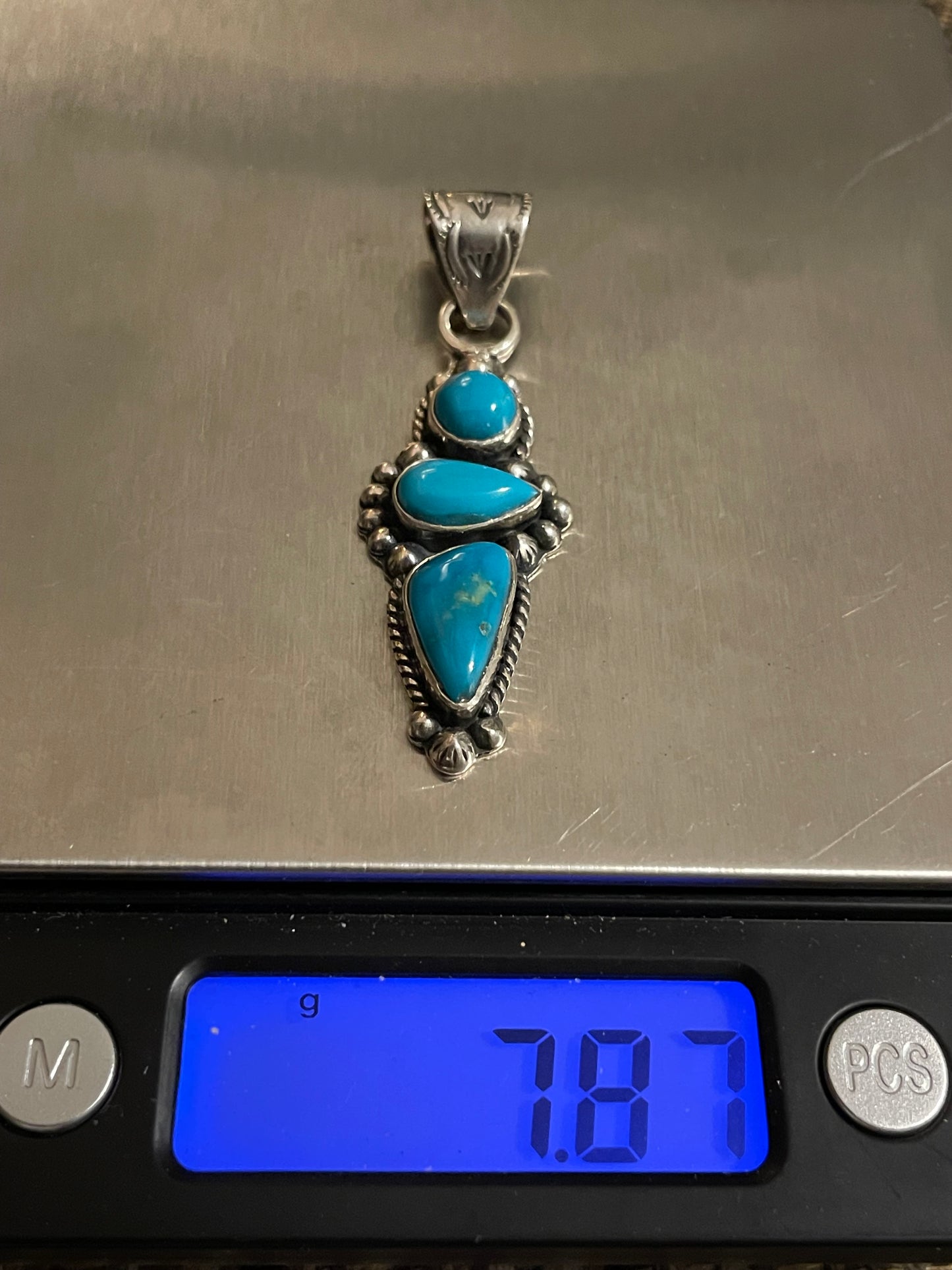 Turquoise Triple Stone Pendant | Sterling Silver 925 B799