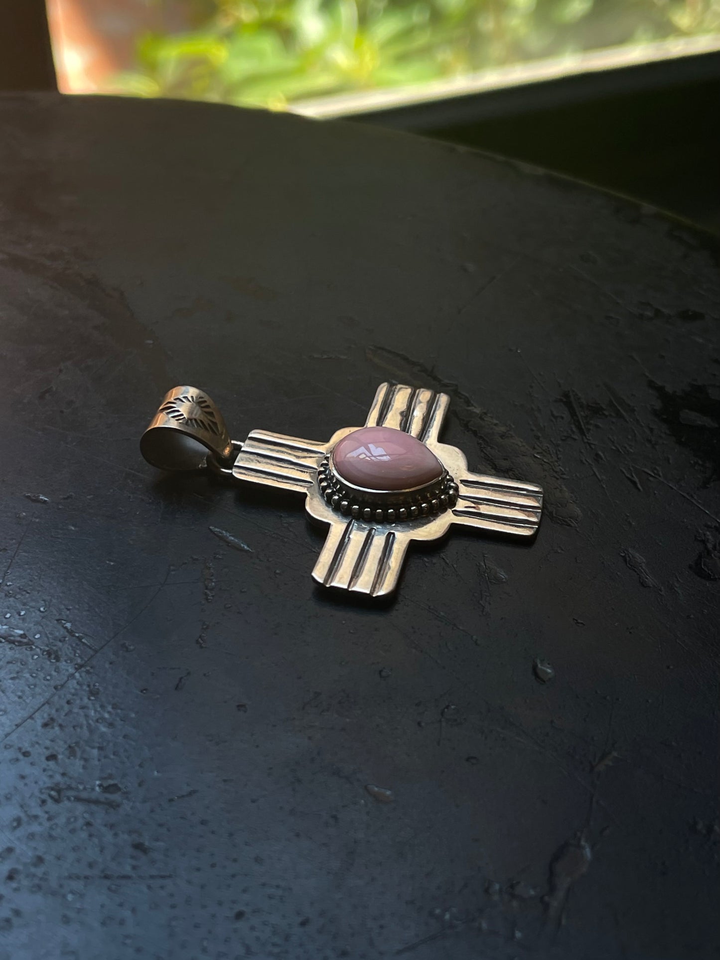 Pink Conch Zia Cross Pendant | Sterling Silver G446