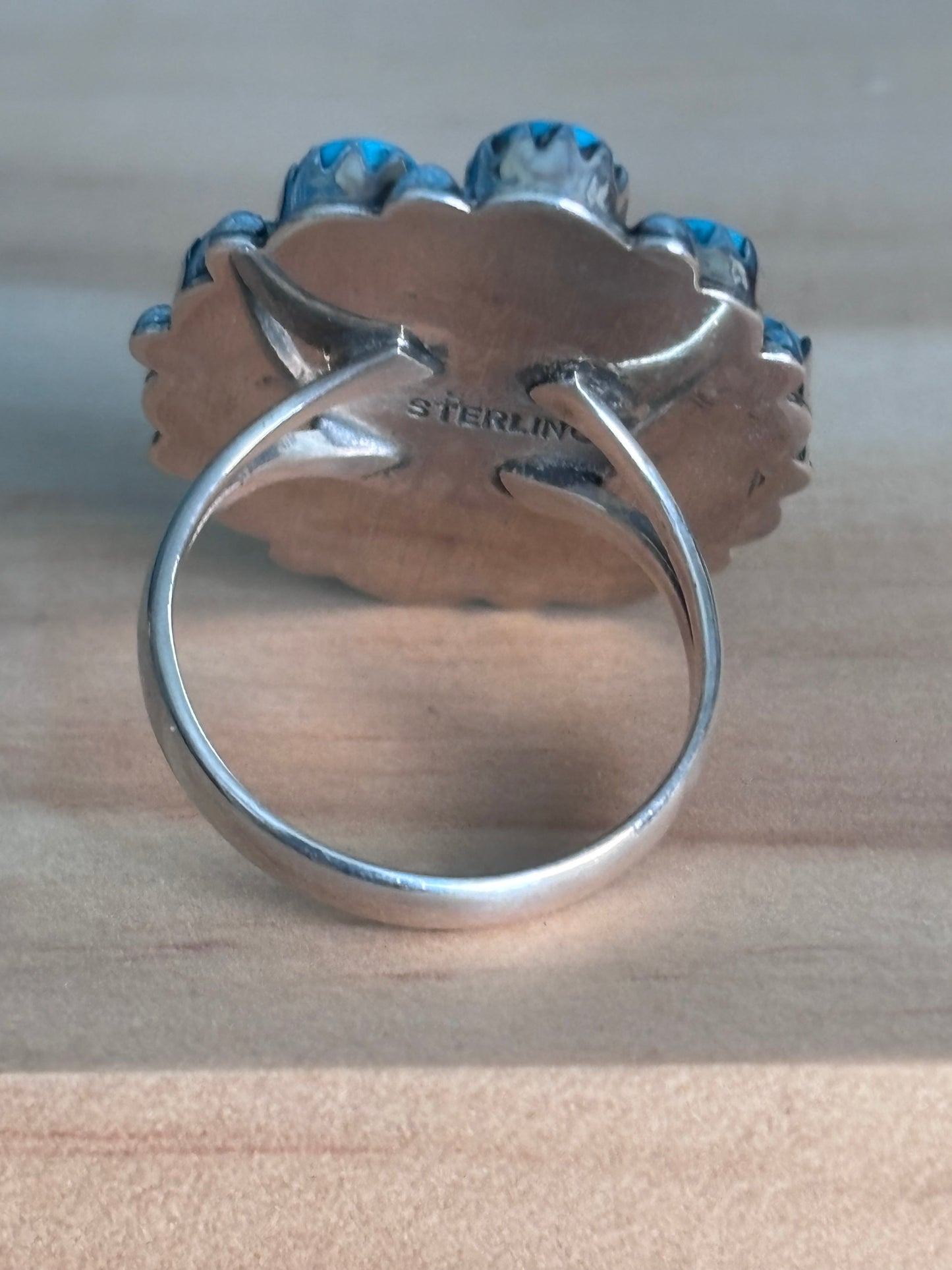 Kingman Turquoise Cluster Ring Size 9 | 925 Sterling Silver