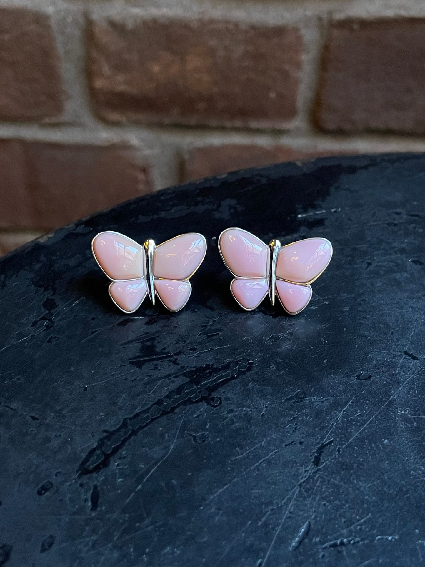 Pink Conch Butterfly Stud Earrings | 925 Sterling Silver E407