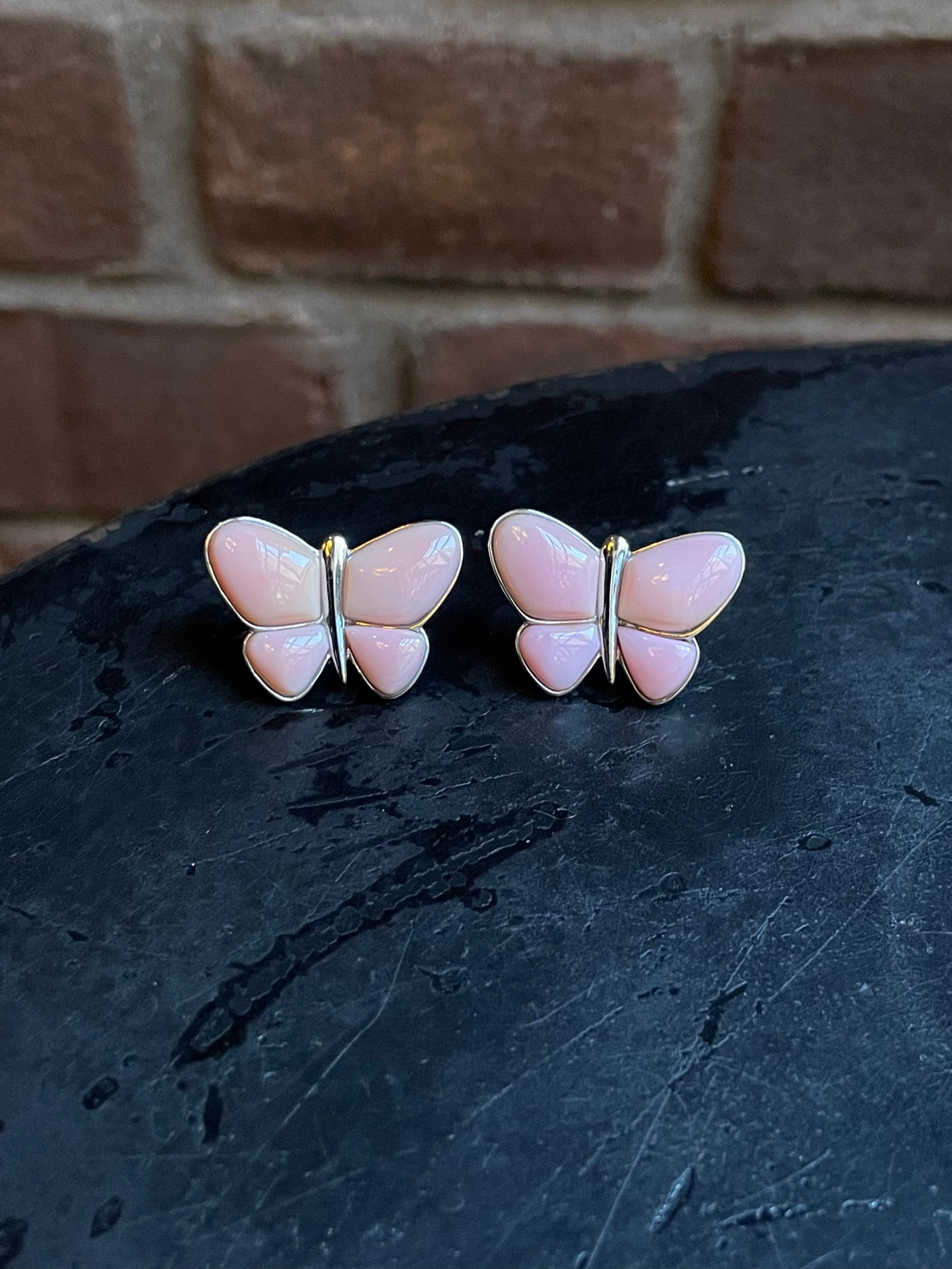 Pink Conch Butterfly Stud Earrings | 925 Sterling Silver E407
