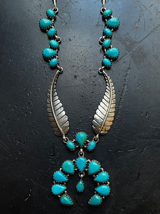 Kingman Turquoise Feather Naja Necklace | 925 Sterling Silver G401