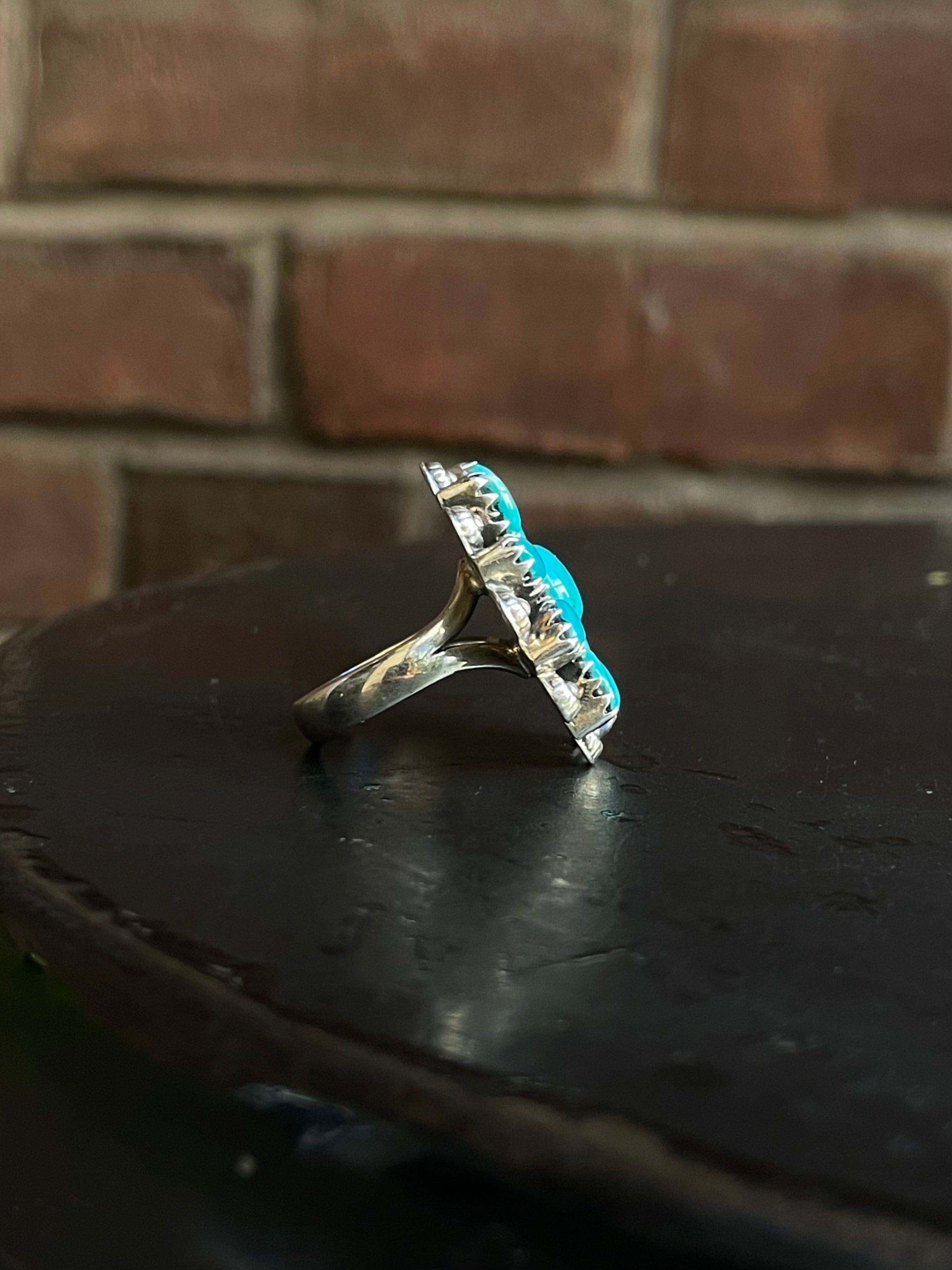 Kingman Turquoise Flower Cluster Ring Size 6.75 | 925 Sterling Silver G577