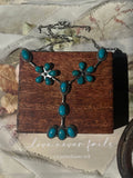 Turquoise Floral Lariat Necklace | 925 Sterling Silver D239