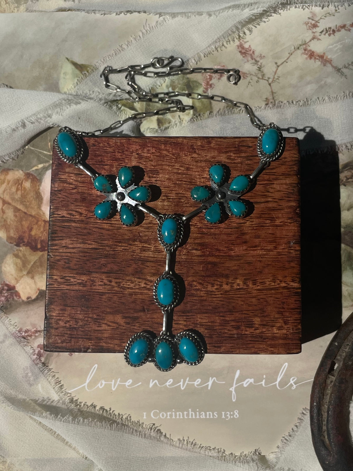 Turquoise Floral Lariat Necklace | 925 Sterling Silver D239