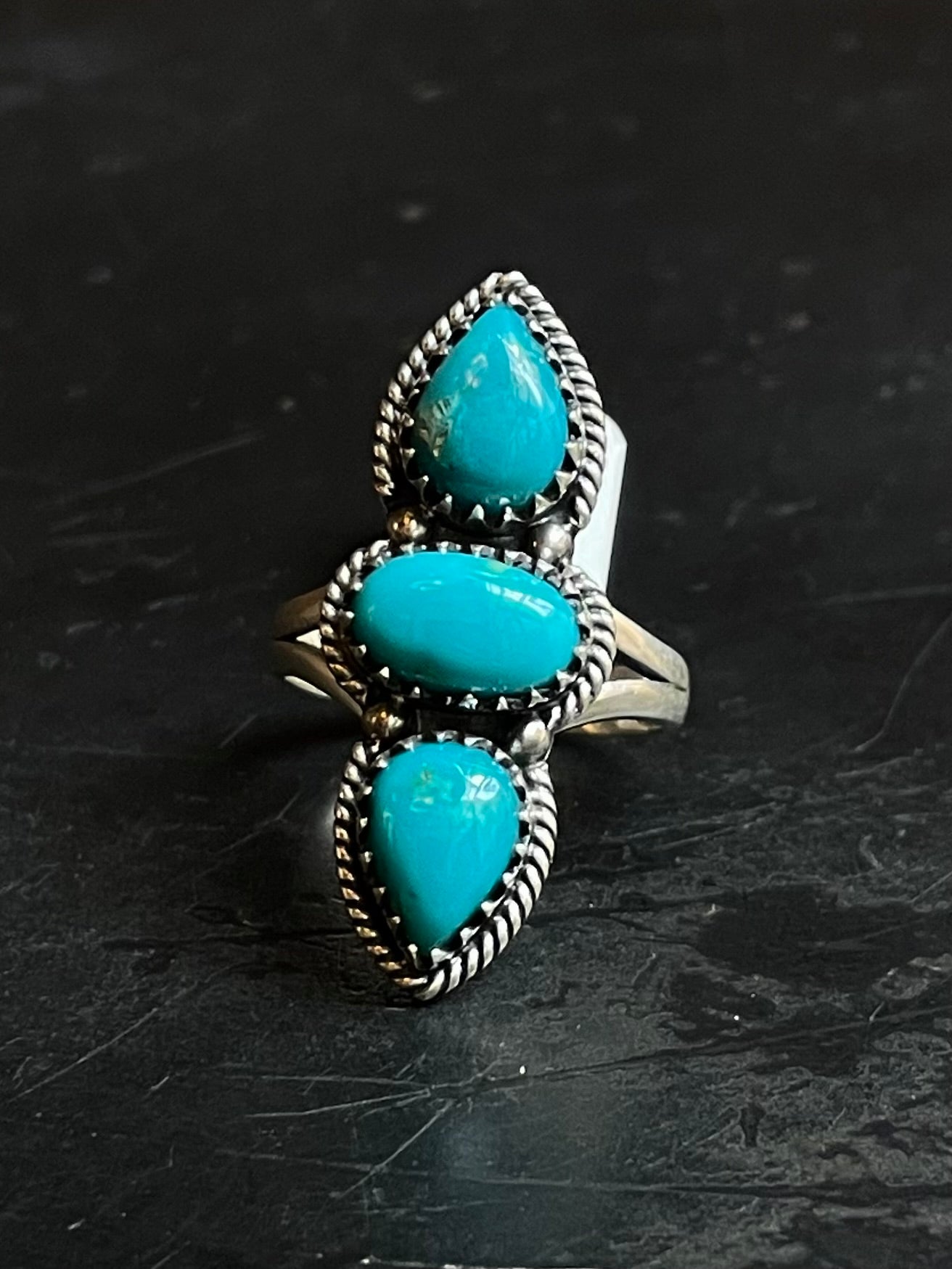 Kingman Turquoise 3 Stone Ring | Sterling Silver | Size 9 | A418